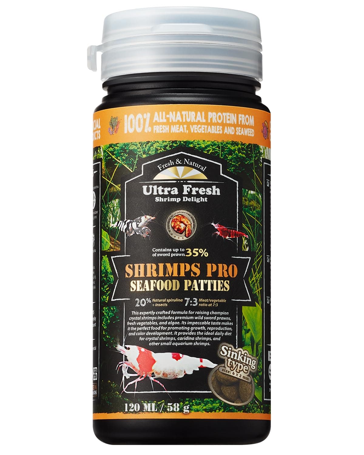 Ultra Fresh Shrimp Food, High Protein, Rich in Vitamins for Crystal, Caridina and Small Tropical Shrimp 2.04oz