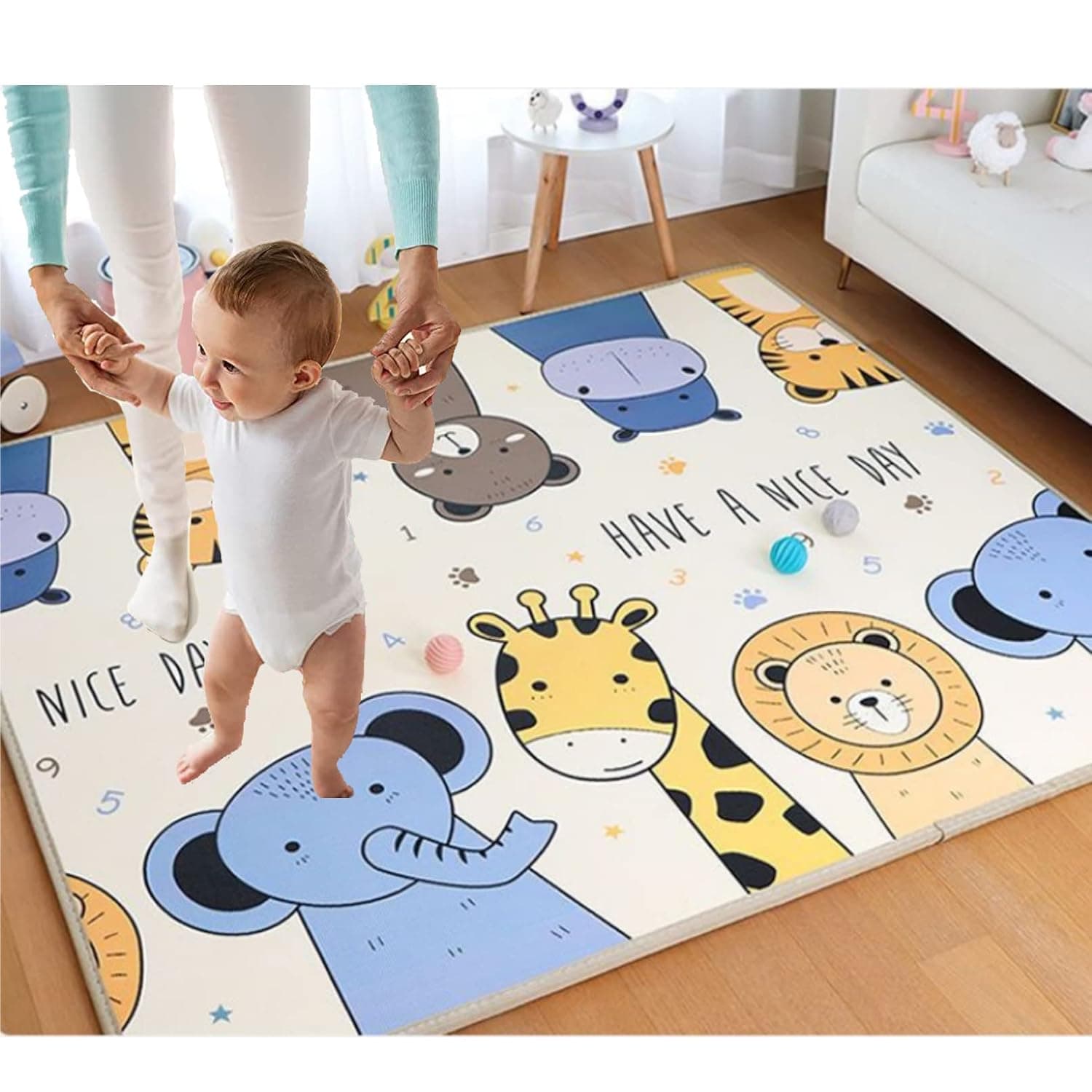 Andanna Foldable Baby Play Mat, 200*180*1.5 CM Extra Large Waterproof Activity Playmats for Babies,Toddlers, Infants, Play & Tummy Time, Foam Baby Mat for Floor,Indoor Outdoor Use (Have a nice day)