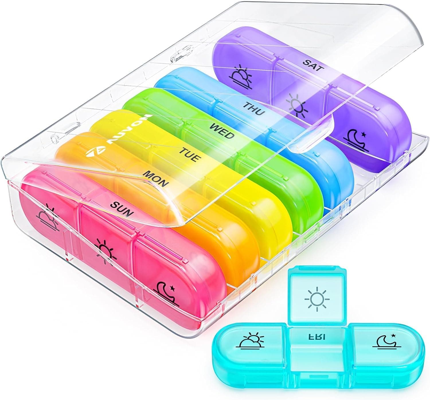 U HOOME Weekly Pill Organizer 3 Times a Day, Portable Travel Pill Box 7 Day with Large Pill Containers, Light-Proof Pill Case for Vitamins, Medication, Supplements and Fish Oils