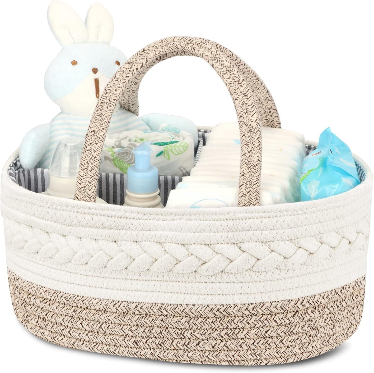 Arabest Cotton Rope Diaper Caddy Organizer, Foldable And Portable Storage Basket, Nursery, New Born Baby Nappy Diaper Toy Books Storage, Organizer, Shower Gift Basket