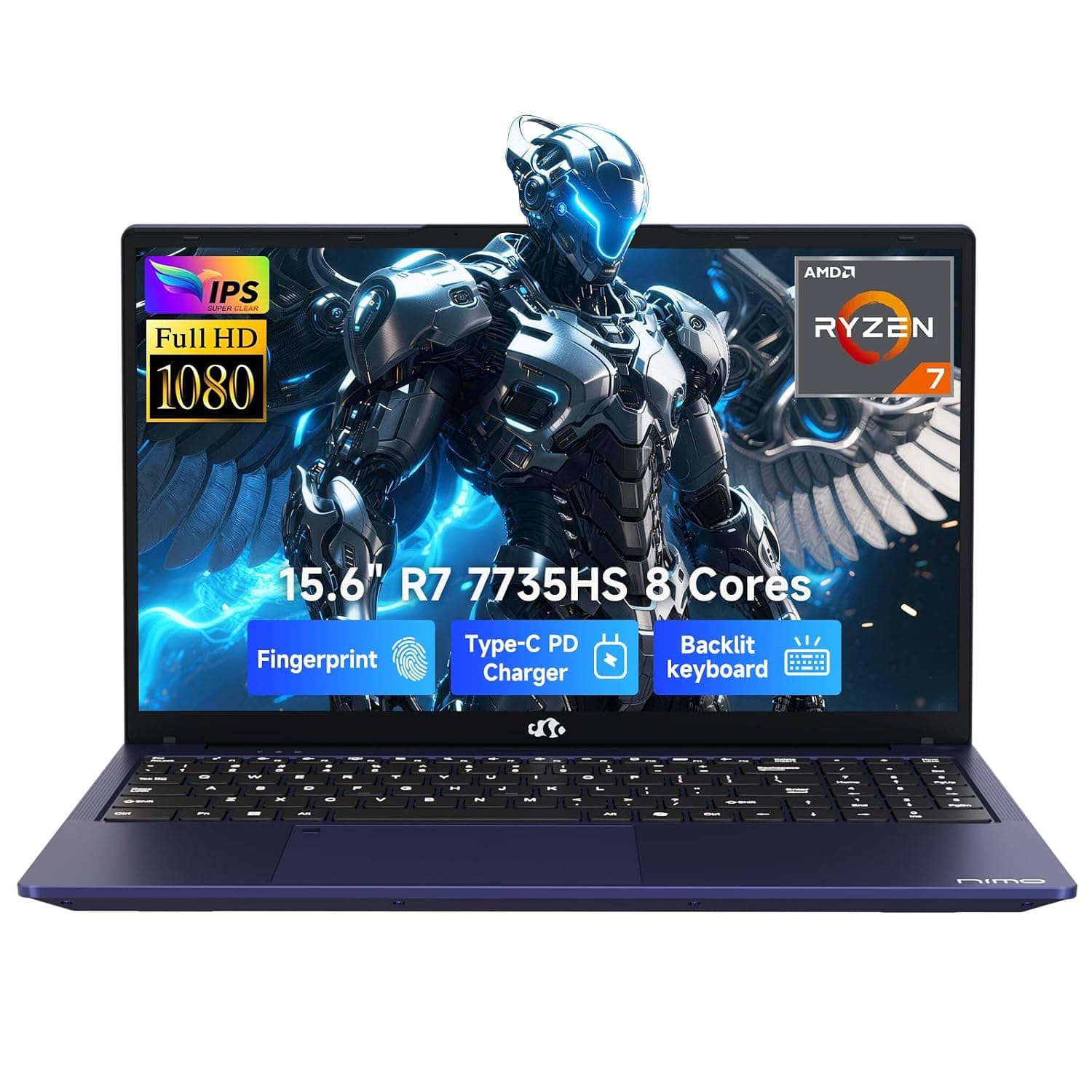 NIMO 15.6" FHD IPS Gaming Laptop, Ryzen 7 7735HS 16GB DDR5 RAM 512GB SSD (8C/16T, Beat i7-12650H) Radeon 680M Graphics, Backlit Keyboard, Fingerprint, 100W PD Computer for Business & Student
