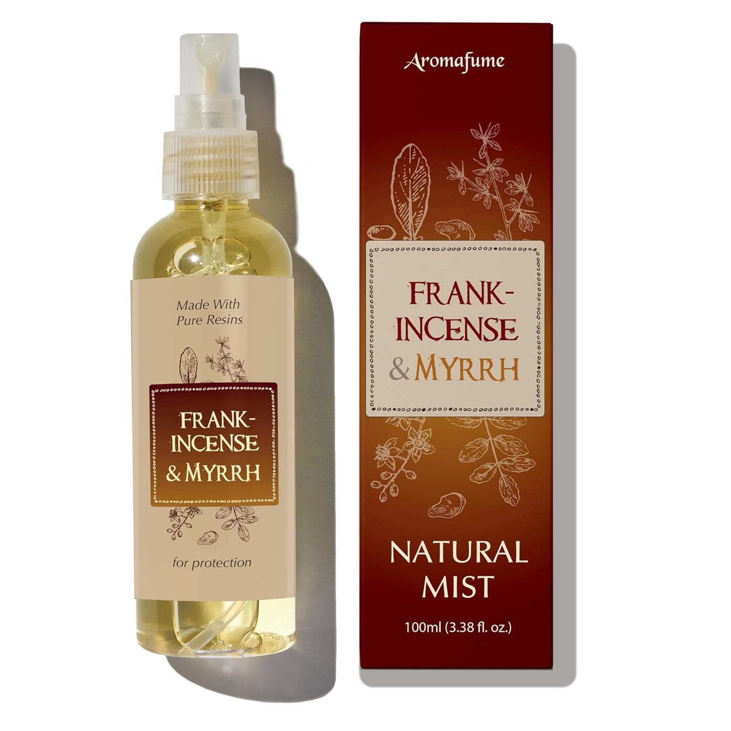 Aromafume Frankincense & Myrrha Natural Resin Mist Spray | 100 ml / 3.3oz | Ideal for deep relaxation, spirituality & rituals | Made with Pure Resin from Somalia | Non-alcoholic, non-toxic & vegan | Ideal for Deep Relaxation, Spirituality & Rituals | Made with Pure Resin from Somalia | Non-Alcoholic, Non-Toxic & Vegan