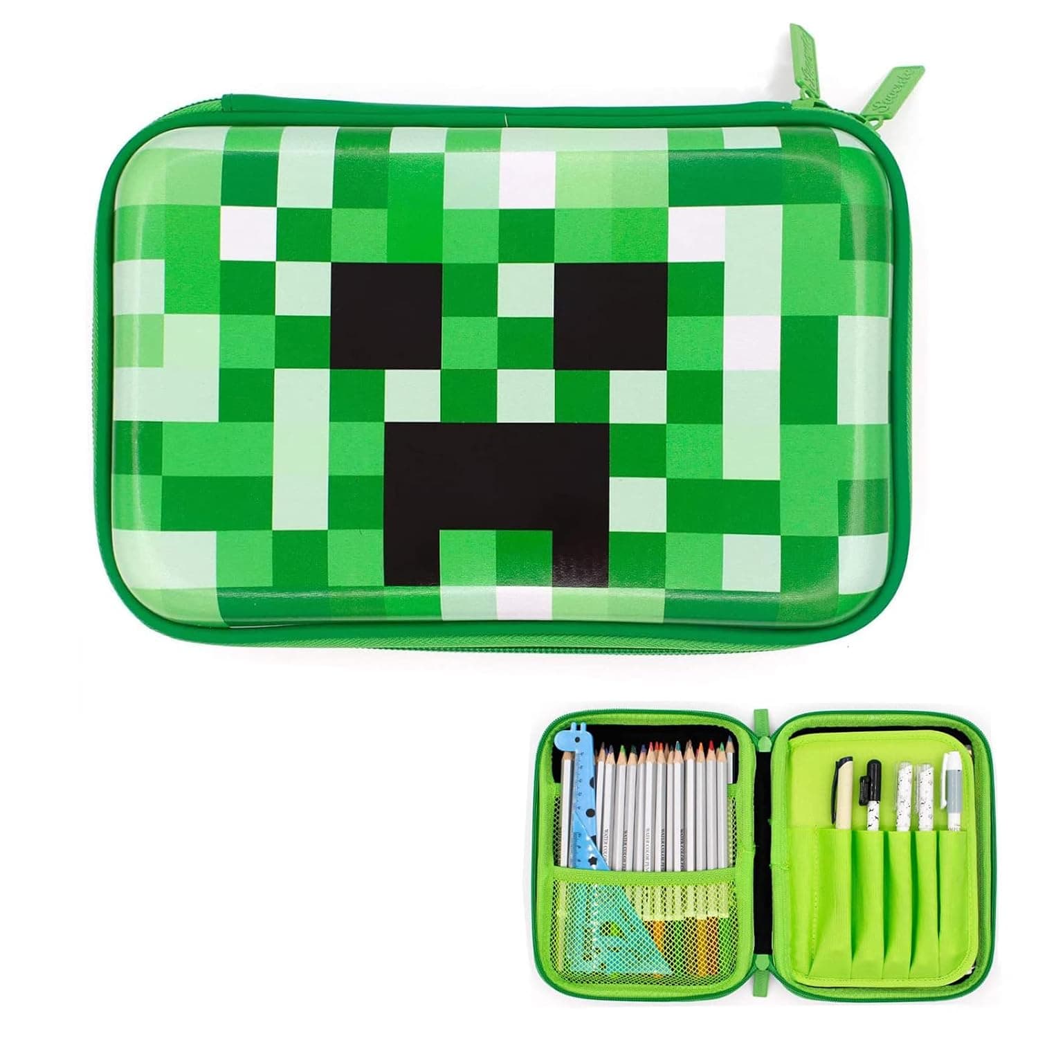 Tazweeq Pencil Case, Cool Green Pen Box Holder Bag with Zipper, Pencil Case Large Capacity School Supplies Organizer Box Pen Pouch Bag for Kids Teen