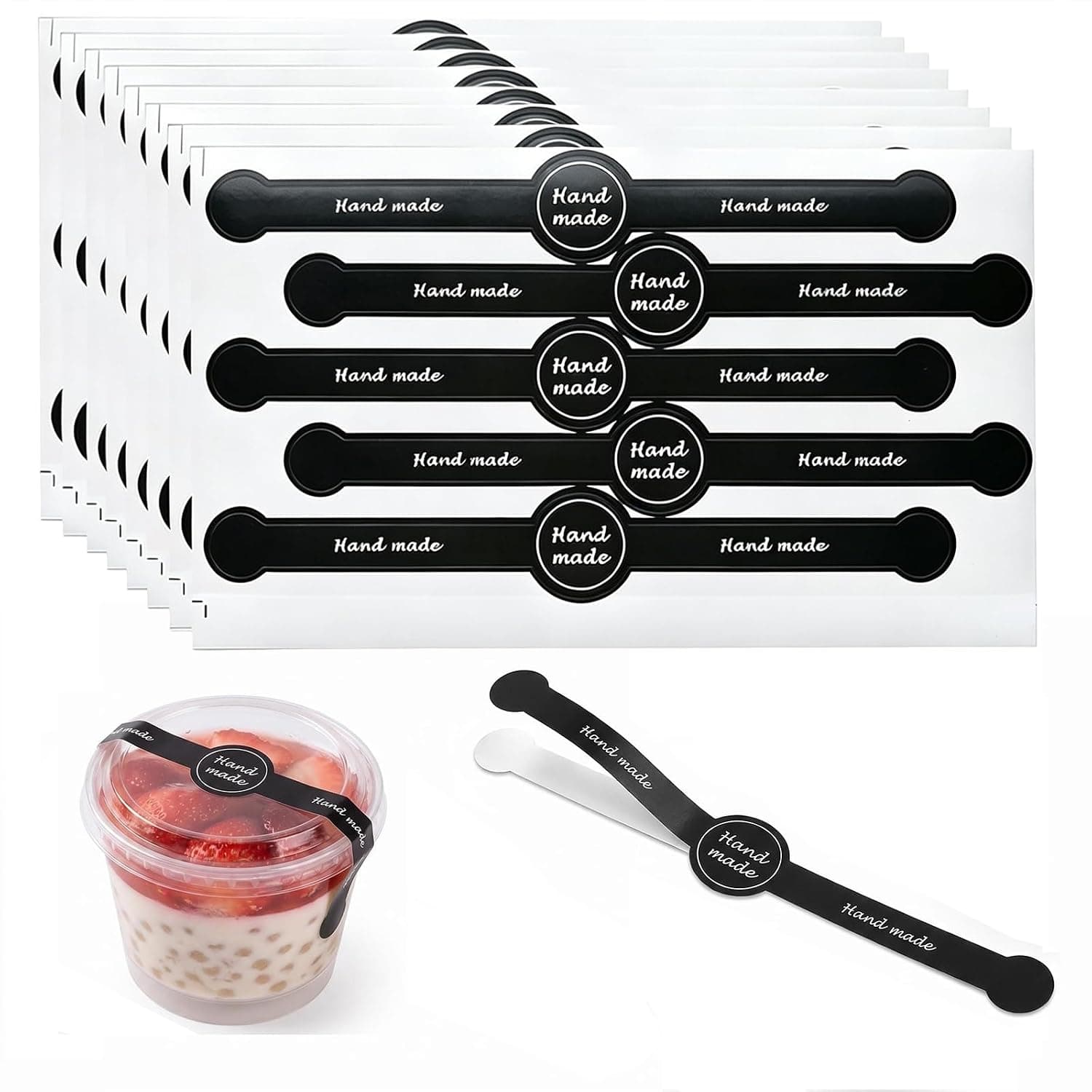 20 Sheets 100PCS Handmade Food Baking Seal Stickers Long Strip Self-Adhesive Bakery Labels Tamper Proof Sealing Sticker for Pastry Candy Bread Gift Wrapping