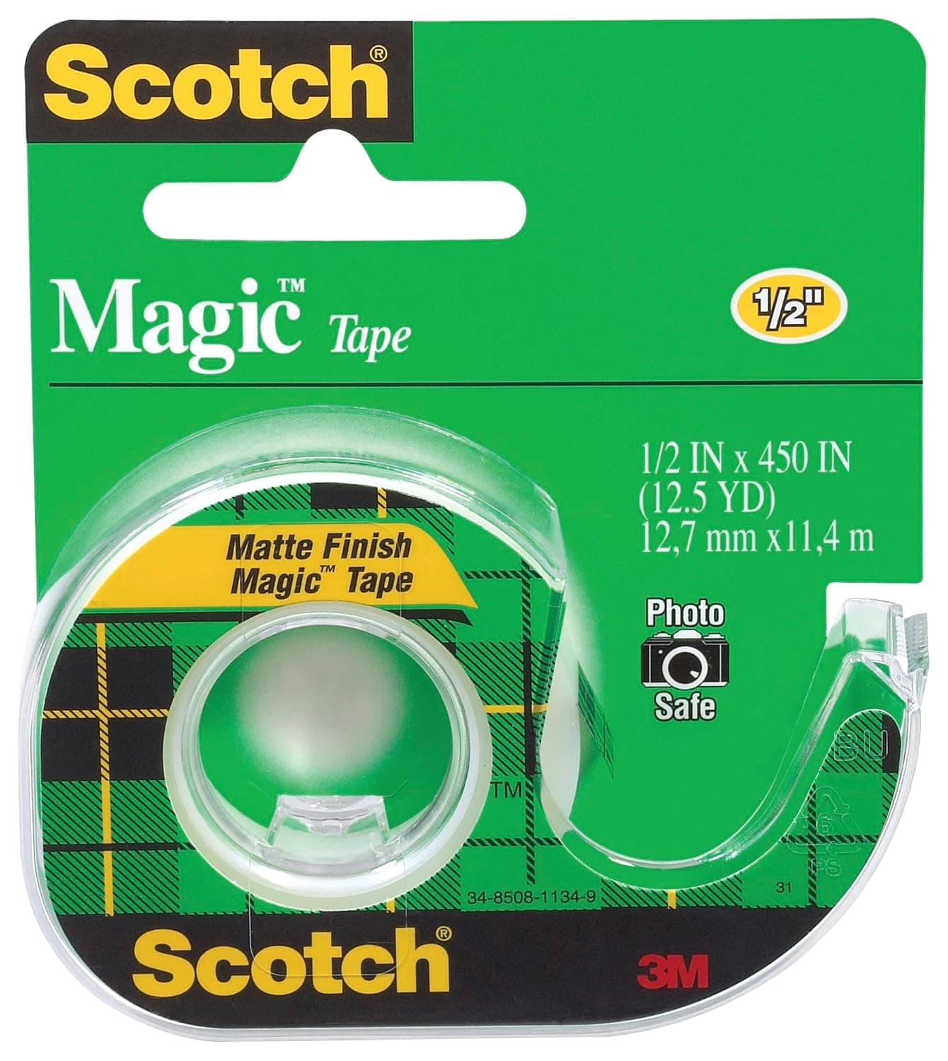 Scotch Magic Tape on a Dispenser 1/2 x 450 in (12mm x 11.43m) | Invisible | Removable | Sticky Tape | For Document Repair, Labelling and Sealing | Scotch Tape | Tape Dispenser | 1 roll/dispenser