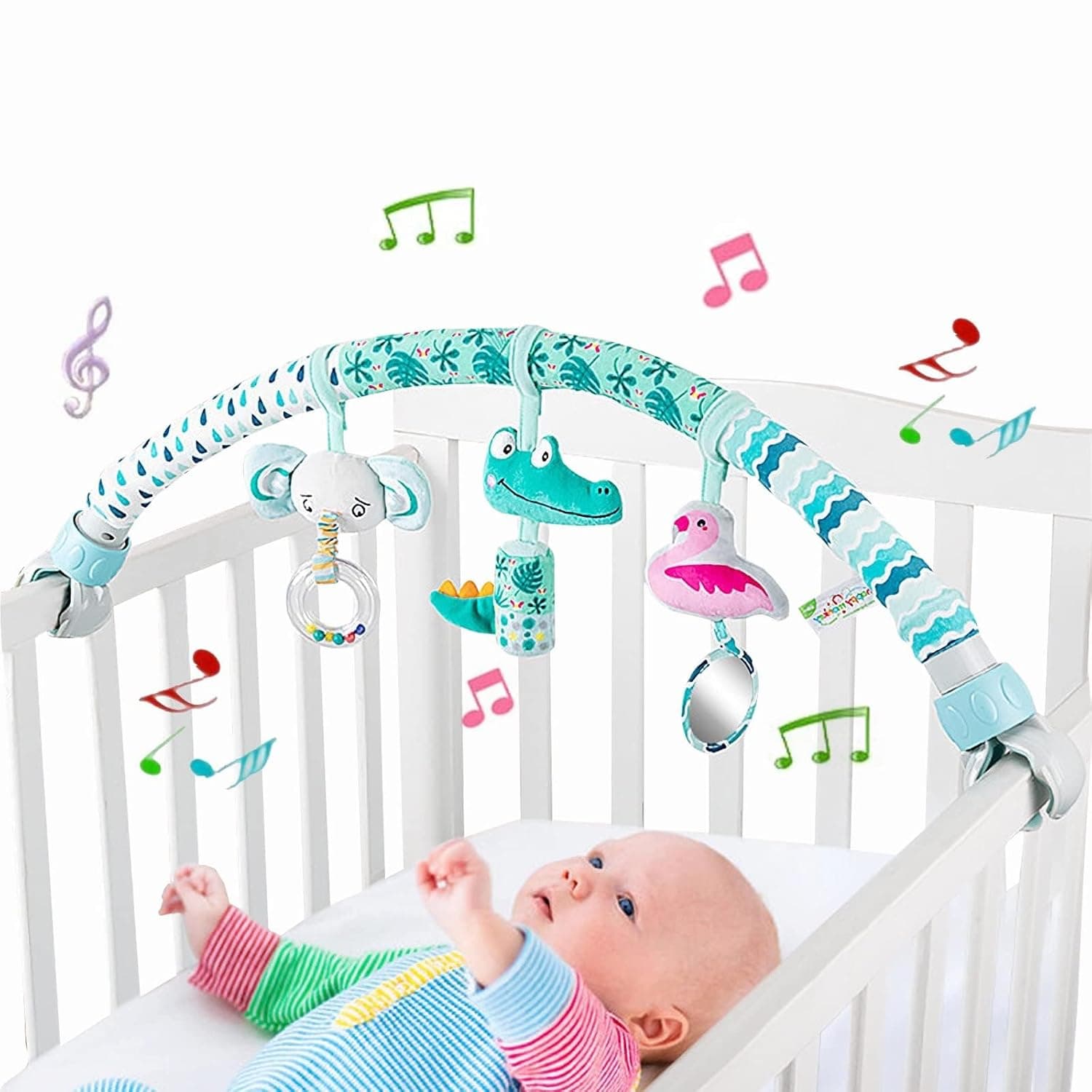 Pau1Hami1ton Baby Stroller Arch Toys, Car Seat Toys,Bouncer Toy Bar/Mobile for Bassinet,Adjustable Baby Hanging Toys Fit for Crib Bed,Stroller,Car Seat,Baby Gifts.S-19(Crocodile)