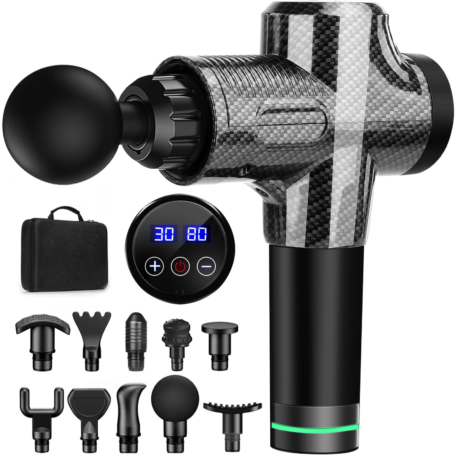 Massage Gun Deep Tissue Massager, Xkimos Handheld Cordless Percussion Massager LED Touch Screen with 10 Different Massage Heads 30 Speeds for Legs Back Body Pain Relief, Soreness Relief,مسدس تدليك
