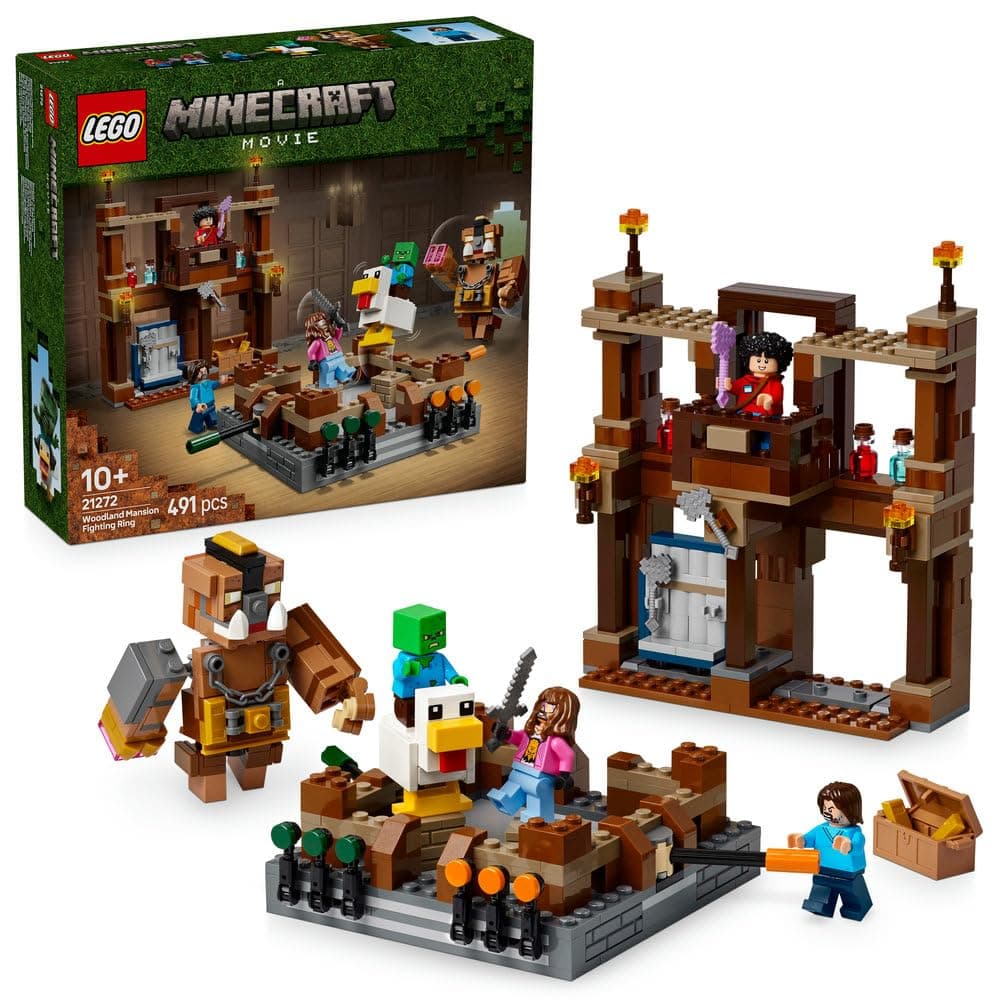 LEGO Minecraft Woodland Mansion Fighting Ring 21272 | Interactive Building Toy, Baby Zombie, Steve, Garret & Henry Minifigures, Gift for 10+ Year Old Boys & Girls, 491 Pieces