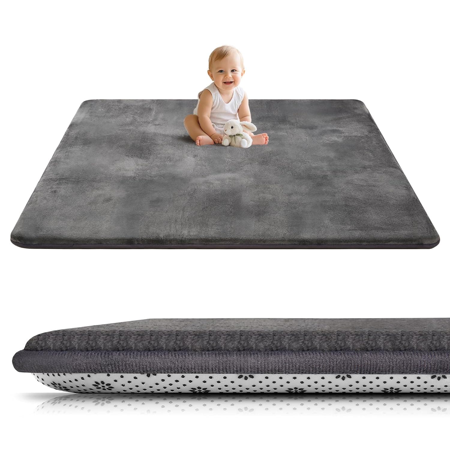 Baby Crawling Mat 150×200 cm, 3 cm Thick Foam Play Mat, Ultra-Soft Support Plush Feeling Carpet for Children's Room, Easy-Care Crawling Blanket for Baby with Non-Slip Base, Dark Grey