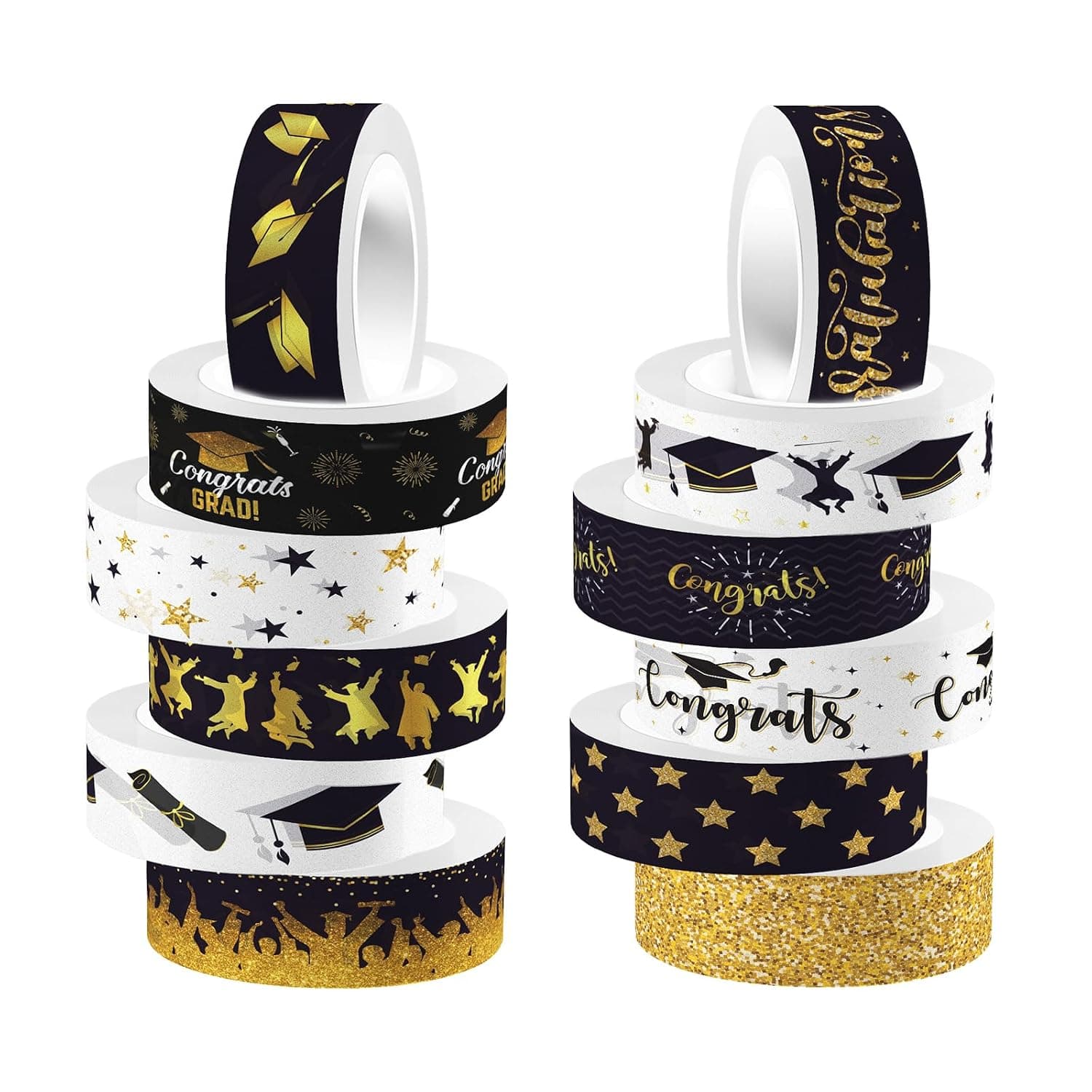 Class of 2025 Black Gold Washi Tape Stickers,Scrapbooking Tape Wrapping DIY Art Crafts for Graduation Scrapbook Gift (12 Rolls)