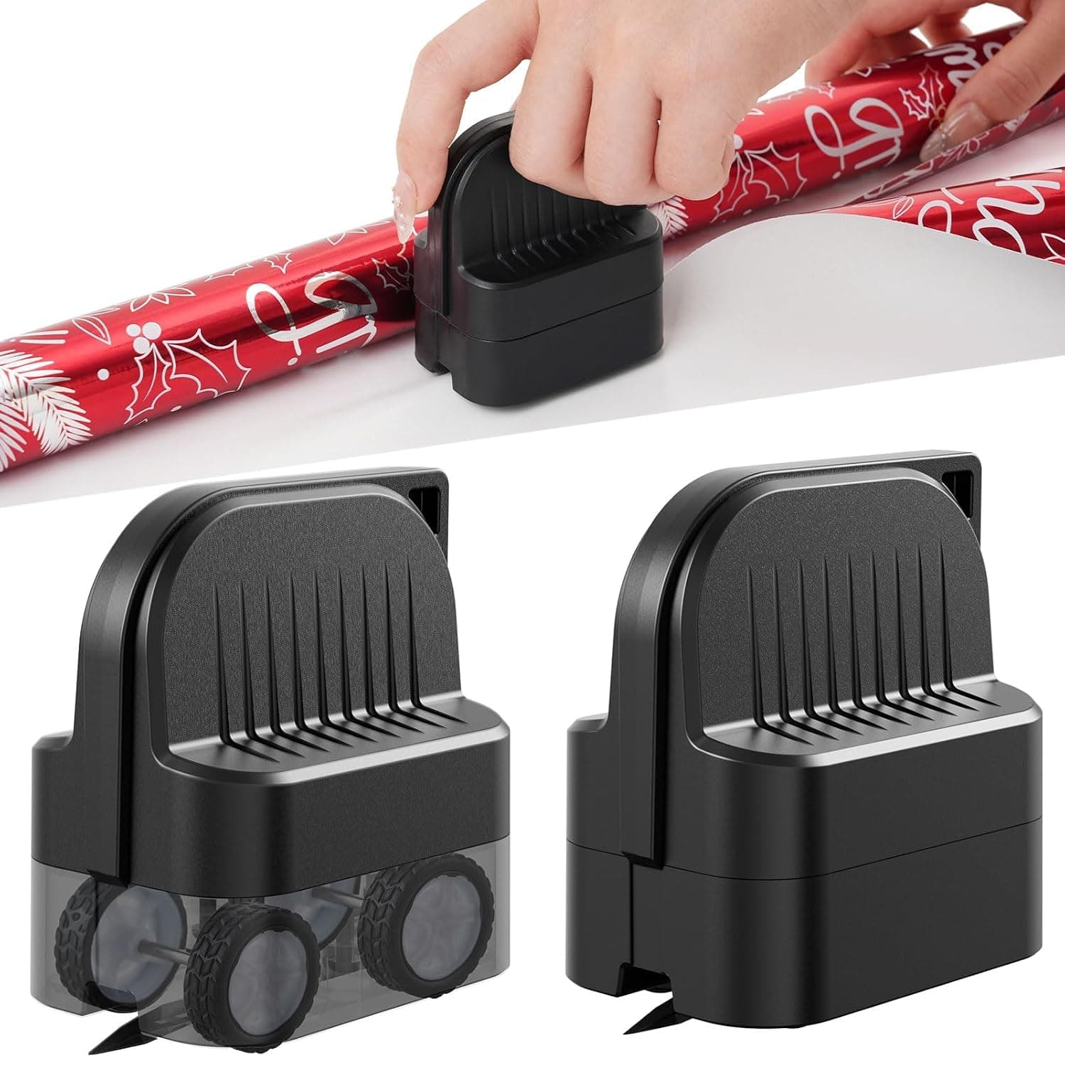 Wrapping Paper Cutter with Wheels, Gift Wrap Cutter, Straight Line Gift Wrap Cutter for Birthday and Christmas, Gift Wrapping Paper Roll Cutter Tool Black for Various Roles and Papers, 2Pcs, Black