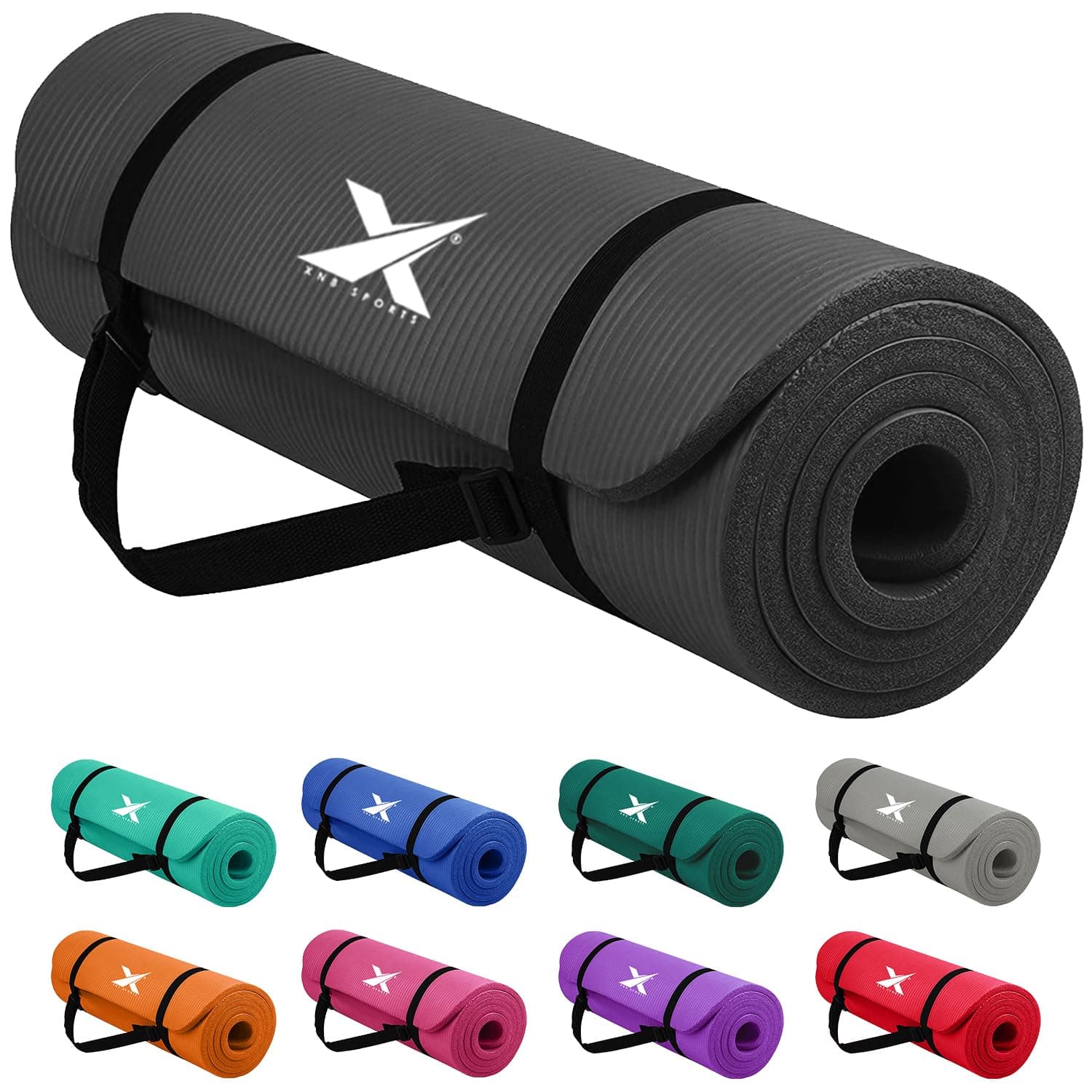 Xn8 Yoga Mat 15mm Thick NBR Exercise Mat with Carrying Strap Non-Slip Yoga Mats for Women Men Pilates Aerobic Gymnastics Fitness Sit Ups Planks Gym Home Workout Mat 61x20x1.5 cm