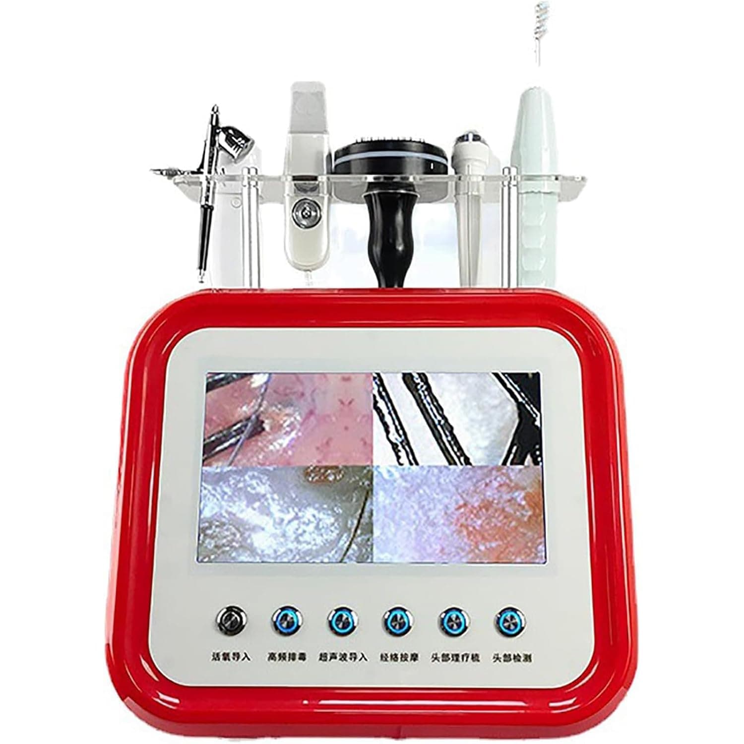 جهاز تحليل العناية بفروة الرأس والشعر من اي كيه جيه دبليو اي اي ايه يو مع راس كشف 200 مرة و5 رؤوس عمل، 4 اطار لمقارنة الصور ووظيفة التجميد، لصالونات التجميل