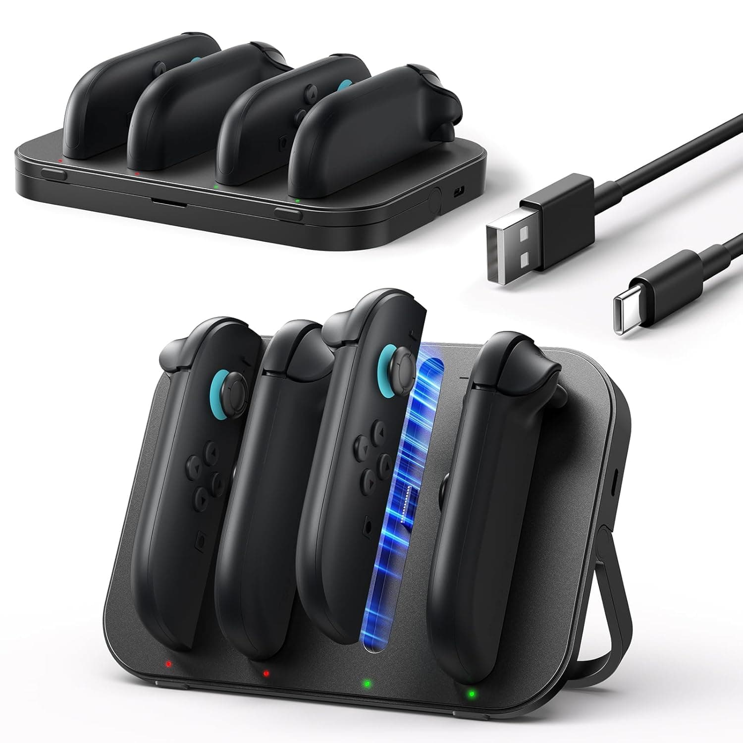 شاحن من جي سوكس بمنفذ USB متوافق مع نينتندو سويتش 2 مع 4 منافذ وقدرة 2.0 واط وخاصية الشحن المغناطيسي ومؤشر LED