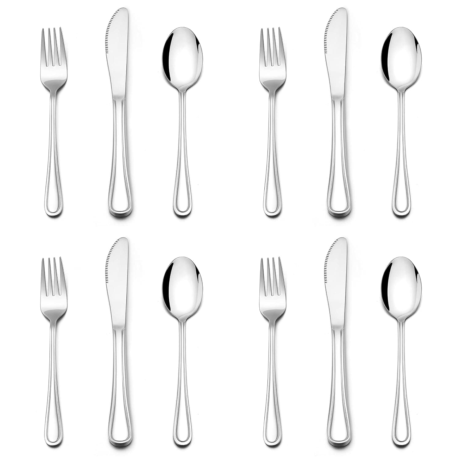 E-far 12-Piece Toddler Silverware, Stainless Steel Kids Utensils Safe for Preschooler/Children, Includes 4 Forks 4 Spoons 4 Knife, Slimline Adult Look & Small Size, Rust Free & Dishwasher Safe