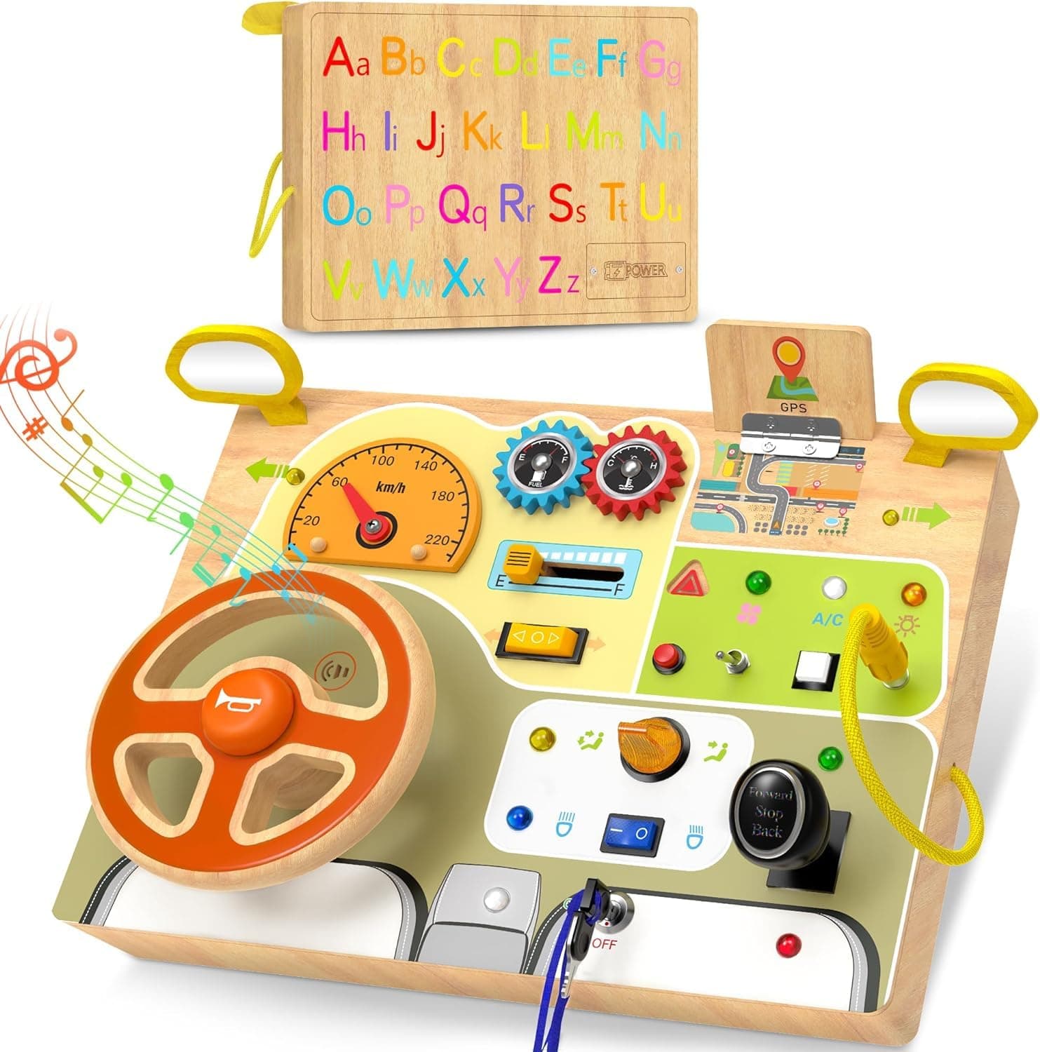 Montessori Toddler Toys, Baby Wooden Busy Borad Sensory Toys with Light Switch Travel Toys for Educational Toddler Activities for Toddlers 3 + Year Old