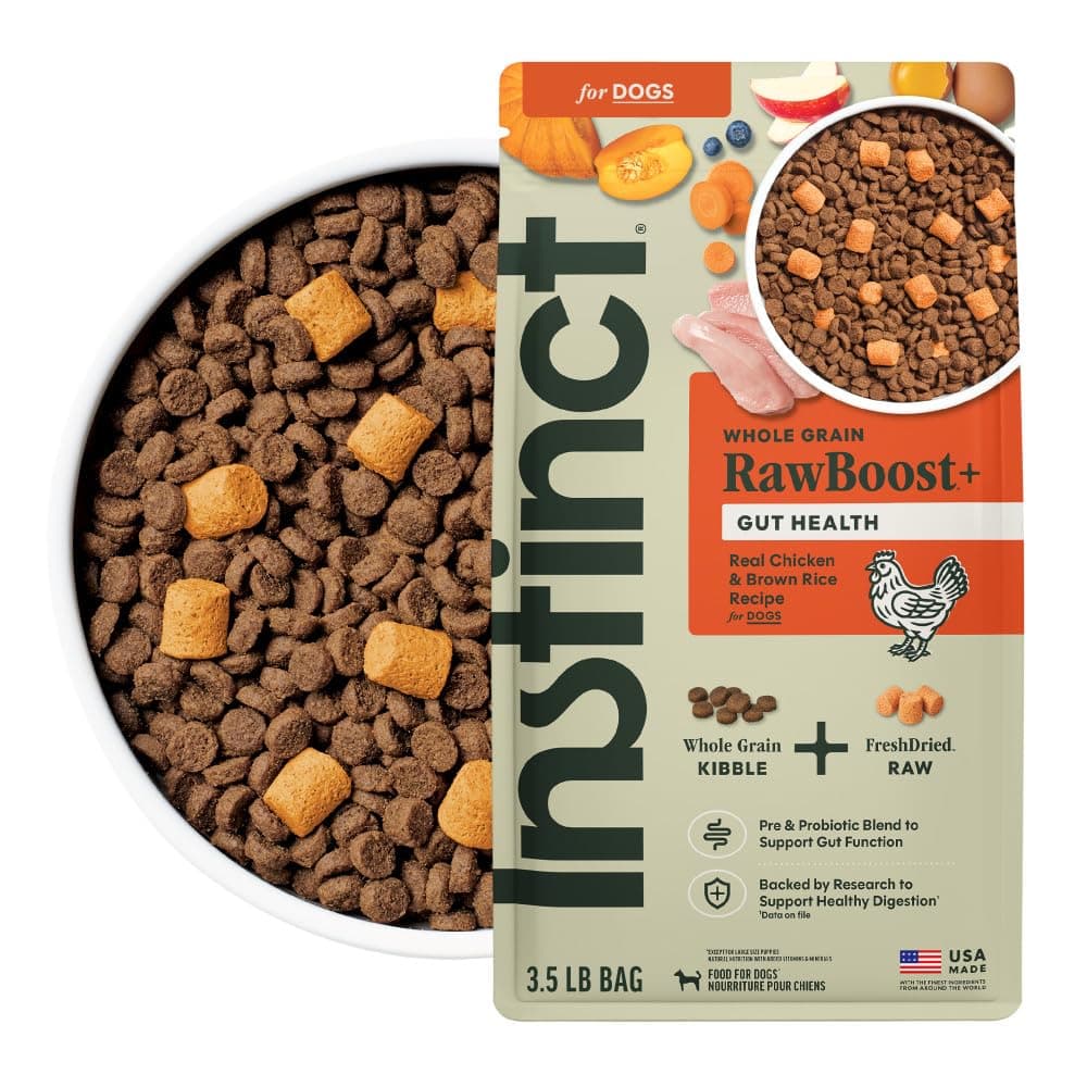 Instinct Raw Boost Gut Health, Natural Dry Dog Food with Freeze Dried Pieces, Whole Grain Recipe- Real Chicken and Brown Rice, 3.5 lb. Bag