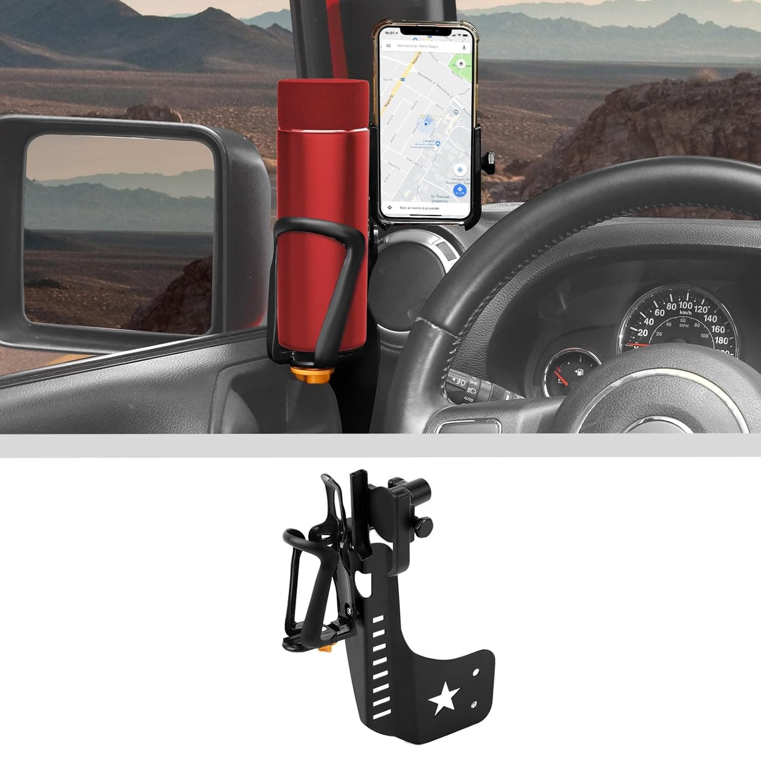 JWWY for Jeep JK Front Door Cup Holder Drink Holder on Driver's Left Side Beverage Rack Fit for 2011-2017 Jeep Wrangler JK JKU Interior Accessories Alloy