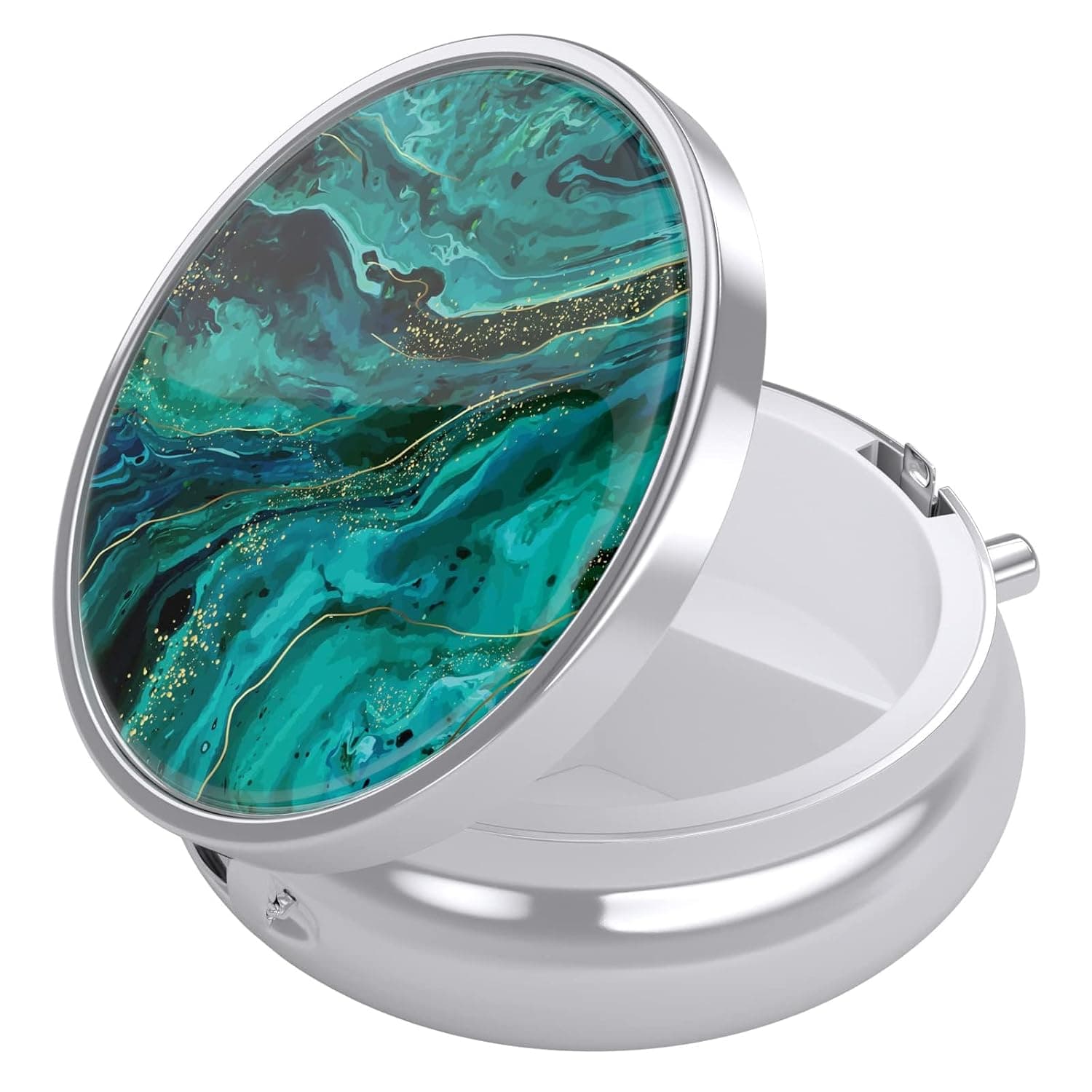 Nipichsha Pill Box, Small Pill Case for Purse & Pocket, Cute Travel Medicine Organizer, Portable Medicine Container Holder to Hold Vitamins, Medication, Fish Oil & Supplement, Ocean Marble | Cute Travel Medicine Organizer, Portable Medicine Container Holder to Hold Vitamins, Medication, Fish Oil & Supplement