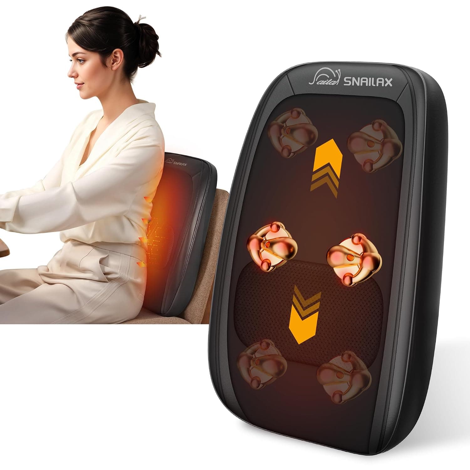 Snailax Shiatsu Back Massager with Heat, Massage Cushion for Deep Kneading Massage Relaxation, Portable Back and Neck Massager, Gifts