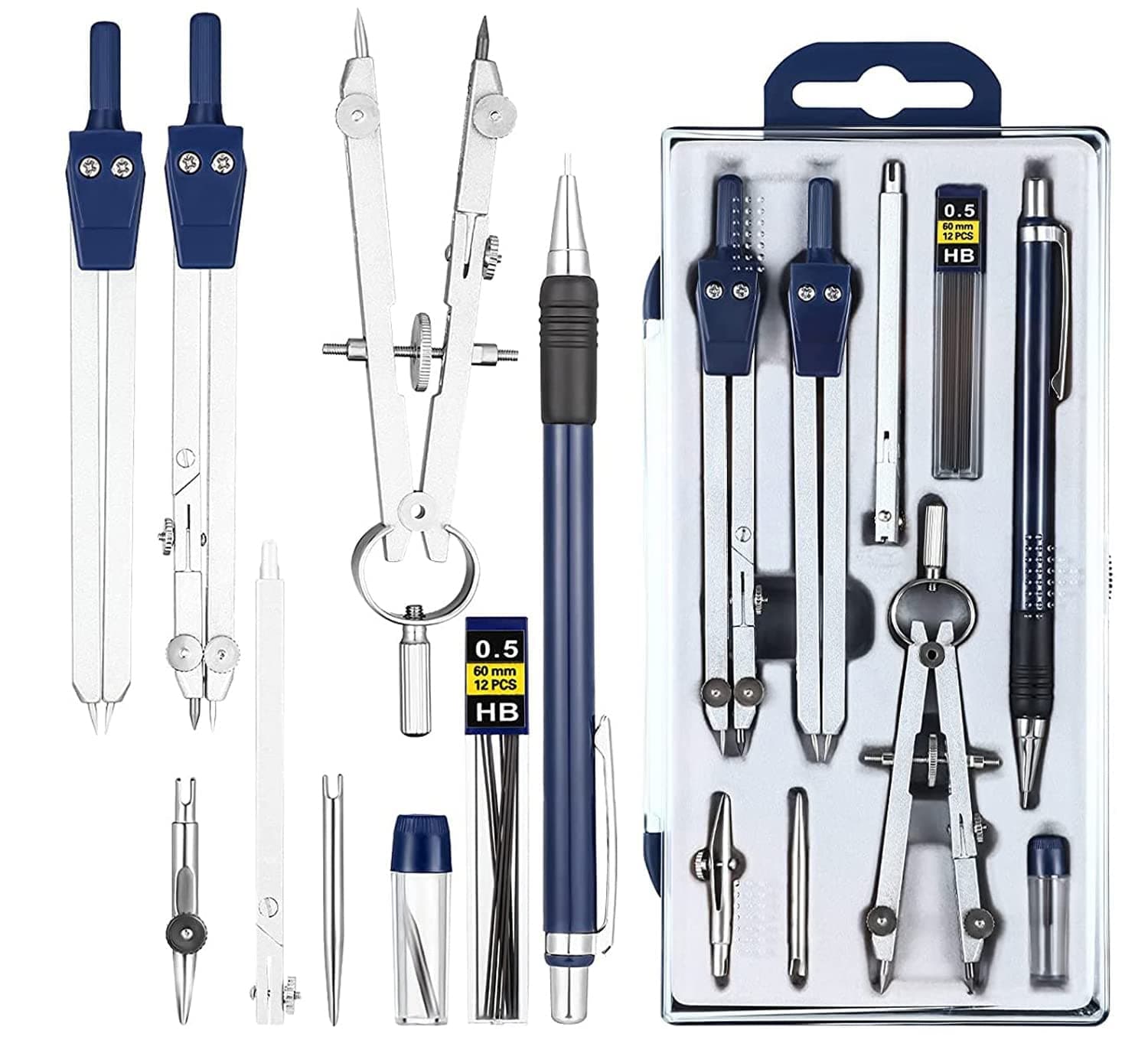 13 Pieces Math Geometry Kit, Set Metal Compass Geometry Precision Tool Set, Circle Drawing Tools Rulers Protractors for Architects Engineers Students, for Drafting and Drawings