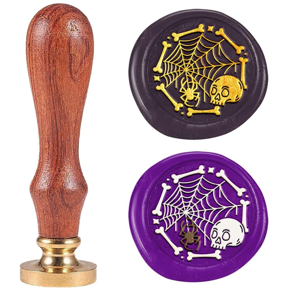 Spider Web Wax Seal Stamp Vintage Sealing Stamps 1" Removable Brass Head Seal Stamp with Wooden Handle for Envelope Greeting Card Letters Halloween Invitations Bottle Gift Wrapping