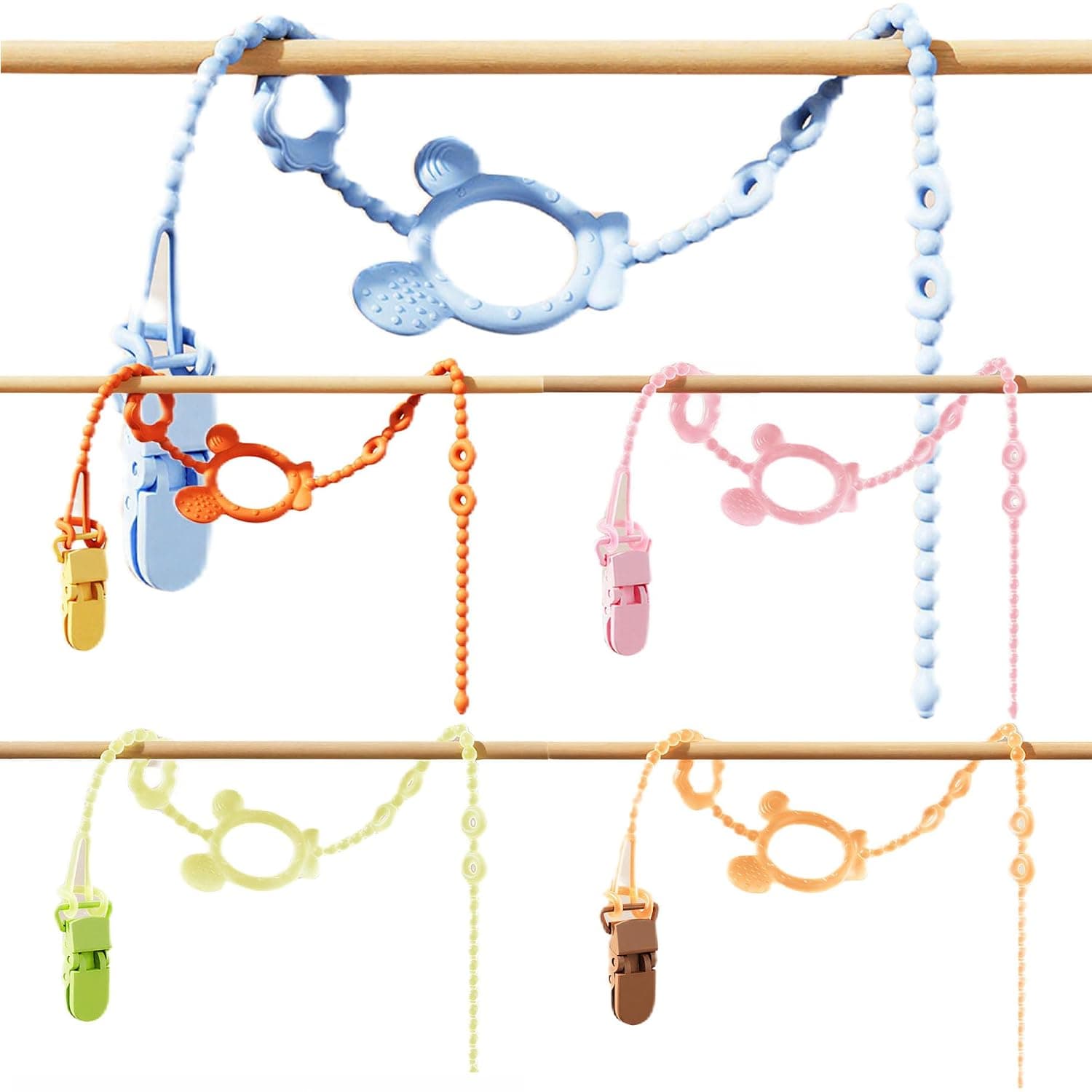 ToolHouse Baby Pacifier Clip 5-Pack Silicone Teether Strap Anti-Drop Pacifier Holder for Stroller High Chair Car Seat Clips for Boys Girls Keeps Binky Teether Toys Clean and Within Reach for Parents