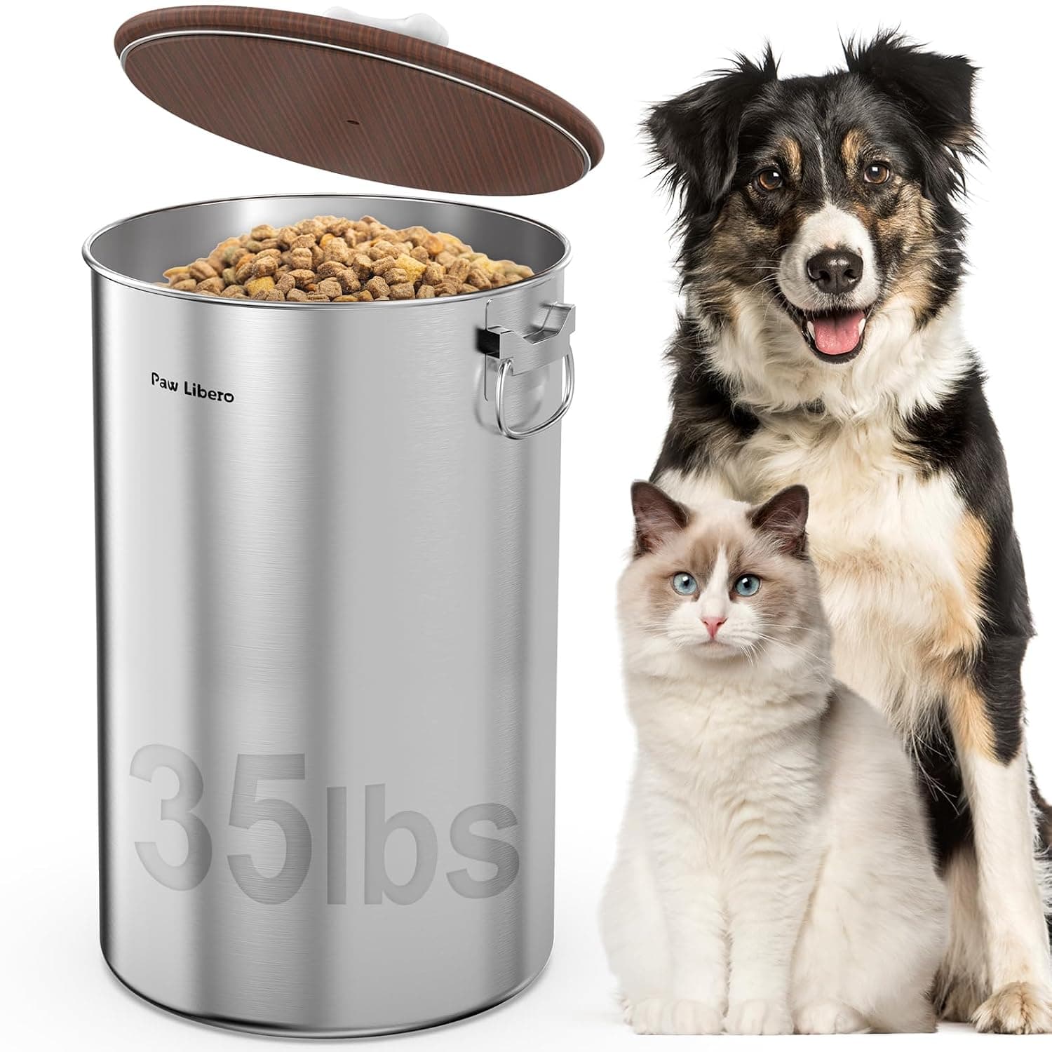 35lb Stainless Steel Pet Food Container with Airtight Lid | Metal container for storing dog and cat food, airtight container that keeps food fresh