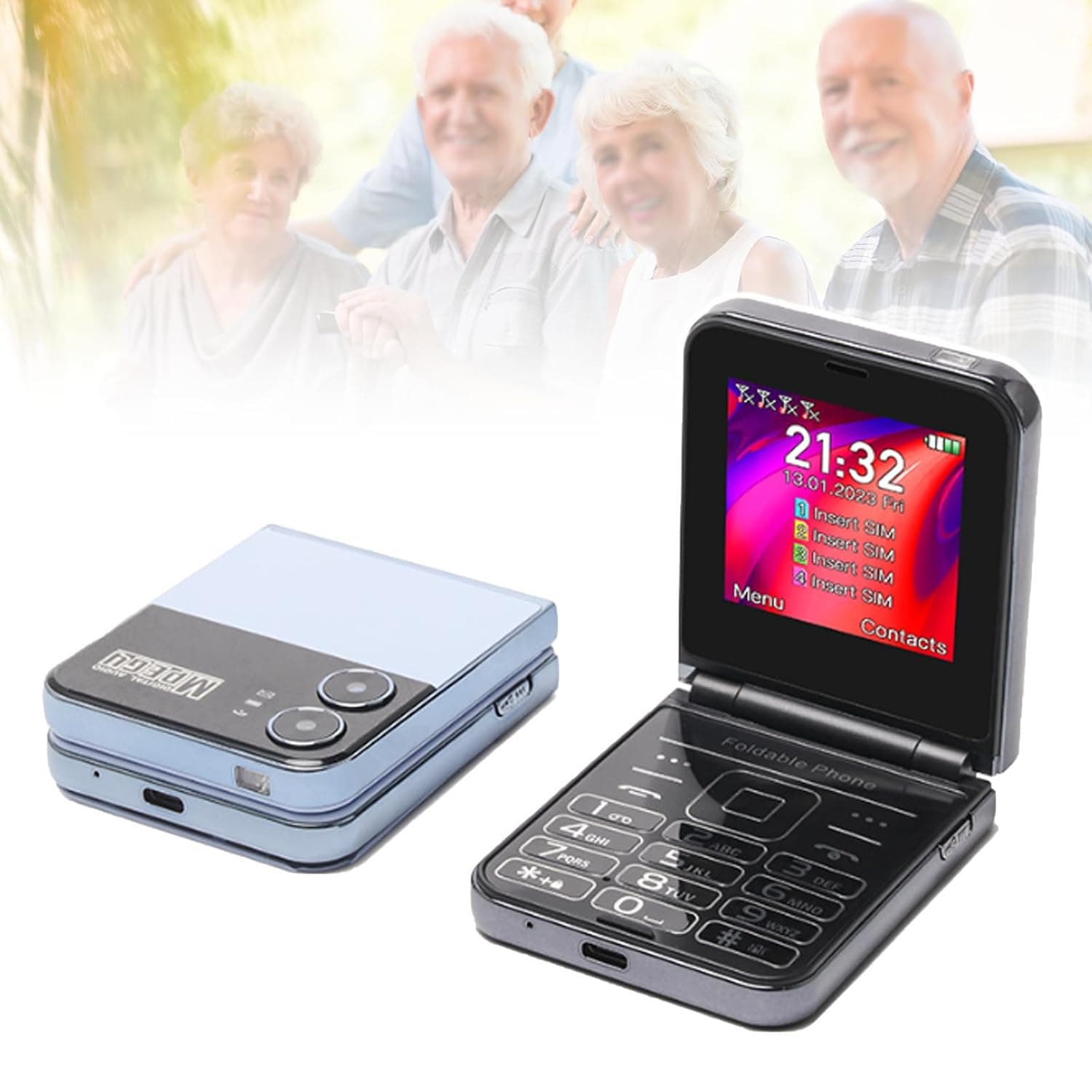 Basic Elderly Mobile Phone, Large Keyboard, Fonts, Display, Speakers, Waterproof, Dual SIM, Blue
