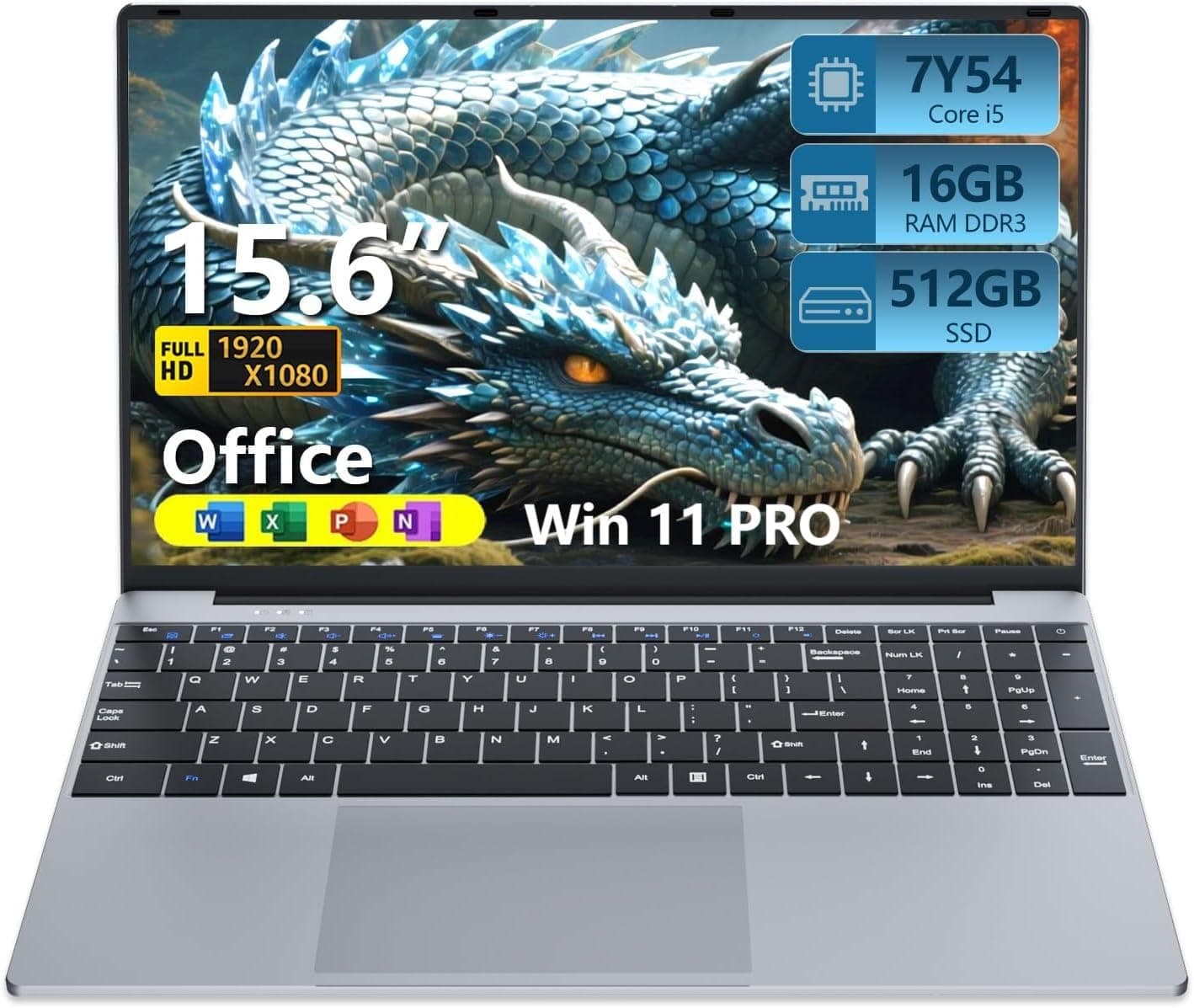 DUNHOO 15.6 inch Laptop with Core i5-7Y54 Processor Laptop Computer 16GB RAM 512GB SSD, 180°Open Lap Top, FHD 1920*1080, WiFi5, BT4.2, Win 11 Pro, Backlit Keyboard Laptop for Business Office Student