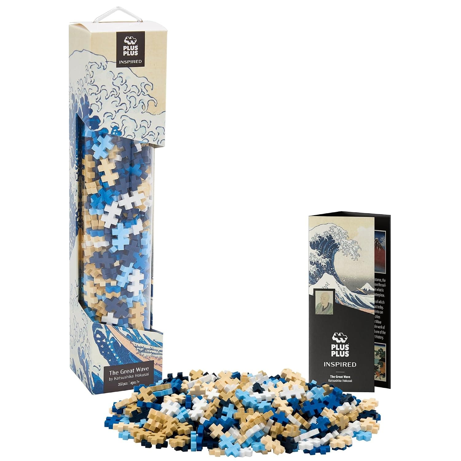 PLUS PLUS - Inspired - Hokusai, The Great Wave - 350 Pieces - Open-Ended, Art Construction Building Toy, Interlocking Mini Puzzle Blocks | Waffle Blocks, Mini Interlocking Building Blocks, Stem Toy, 3D Art Kit, Open Ended Toy