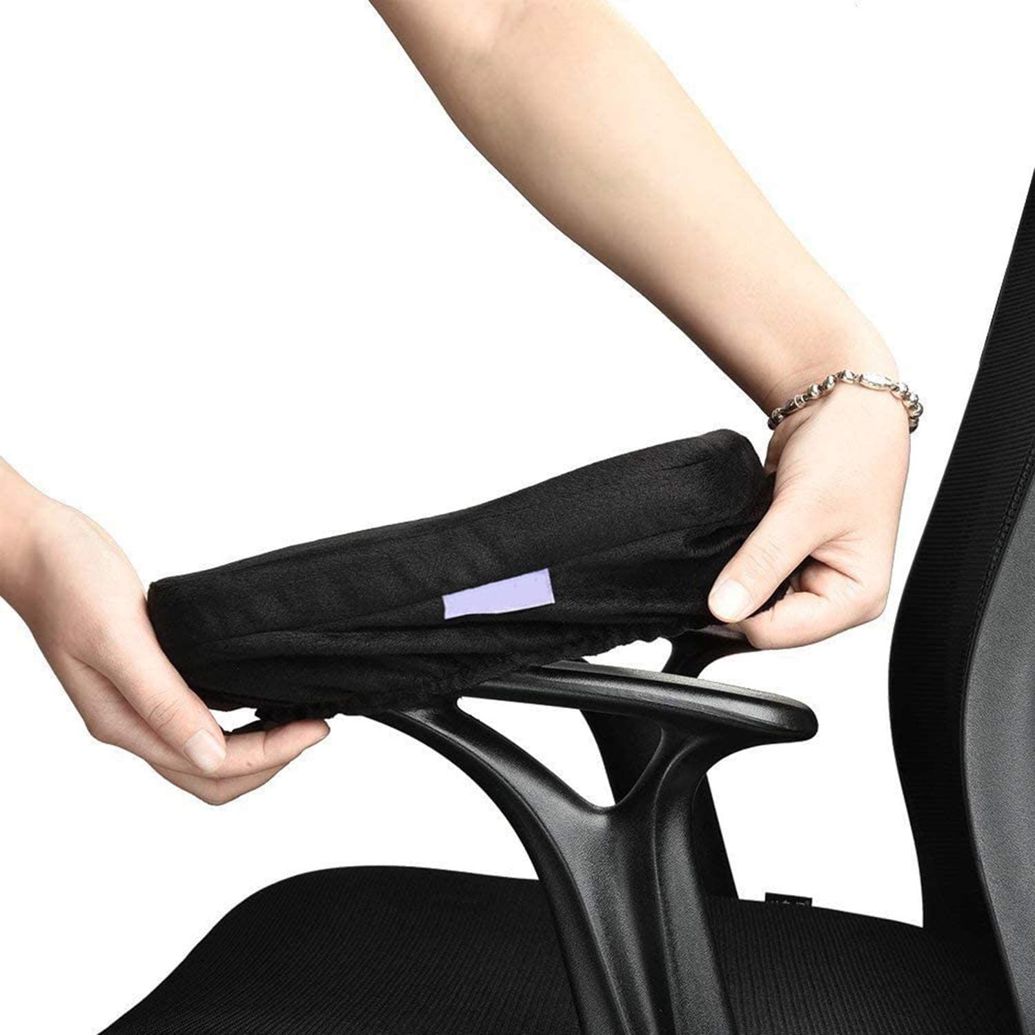 DELFINO Ergonomic Memory Foam Office Chair Armrest Pads, Comfy Gaming Chair Arm Rest Covers for Elbows and Forearms Pressure Relief (Set of 2)