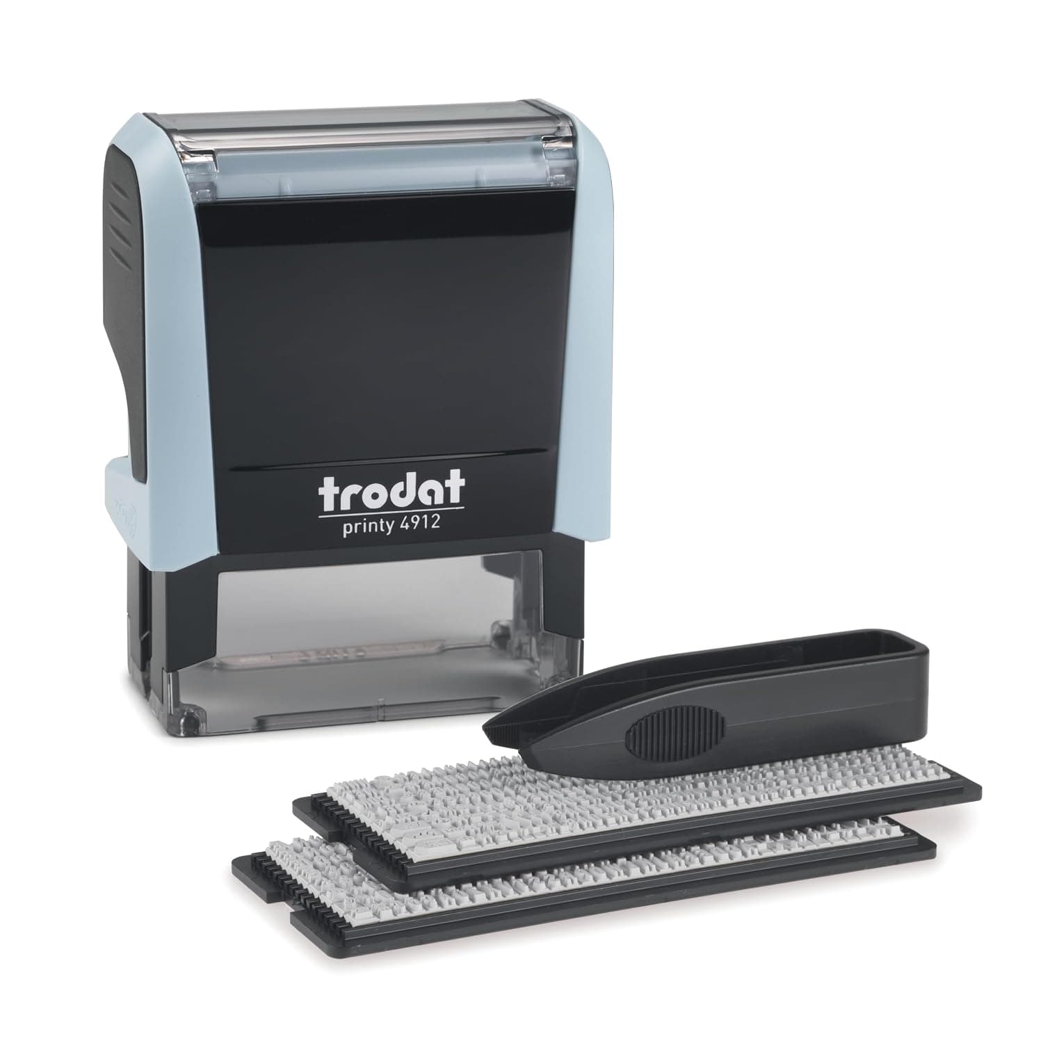 Trodat Printy 4912 Self Inking Pastel Blue Do it Yourself (DIY) 4 line Personalized Custom Message or Address Stamp kit with Black Ink, Impression Size: 3/4" x 1.817.8 cm inch
