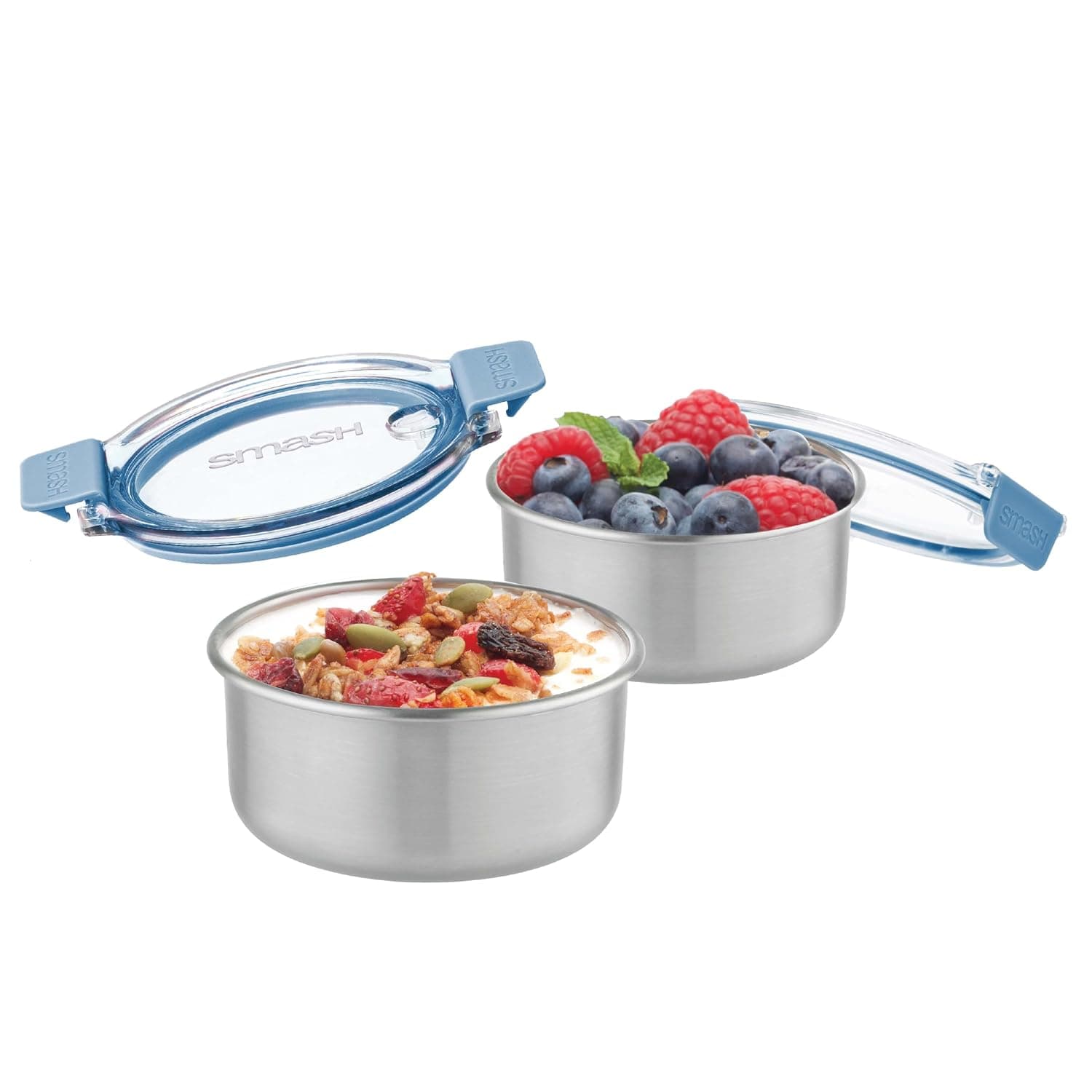 Smash Microwave Safe Stainless Steel Snack Pots 200 ML 2 Pk Blue