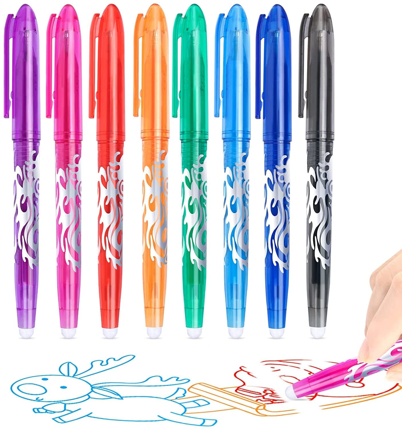 8 Pack Erasable Rollerball Pens, 0.5mm Tip, Smooth Ink Eraser Pens with 8 Colors, Refillable Gel Ink Pens for Kids and Adults, Perfect for School Office Stationery Supplies, Hot Water Erasable Pens