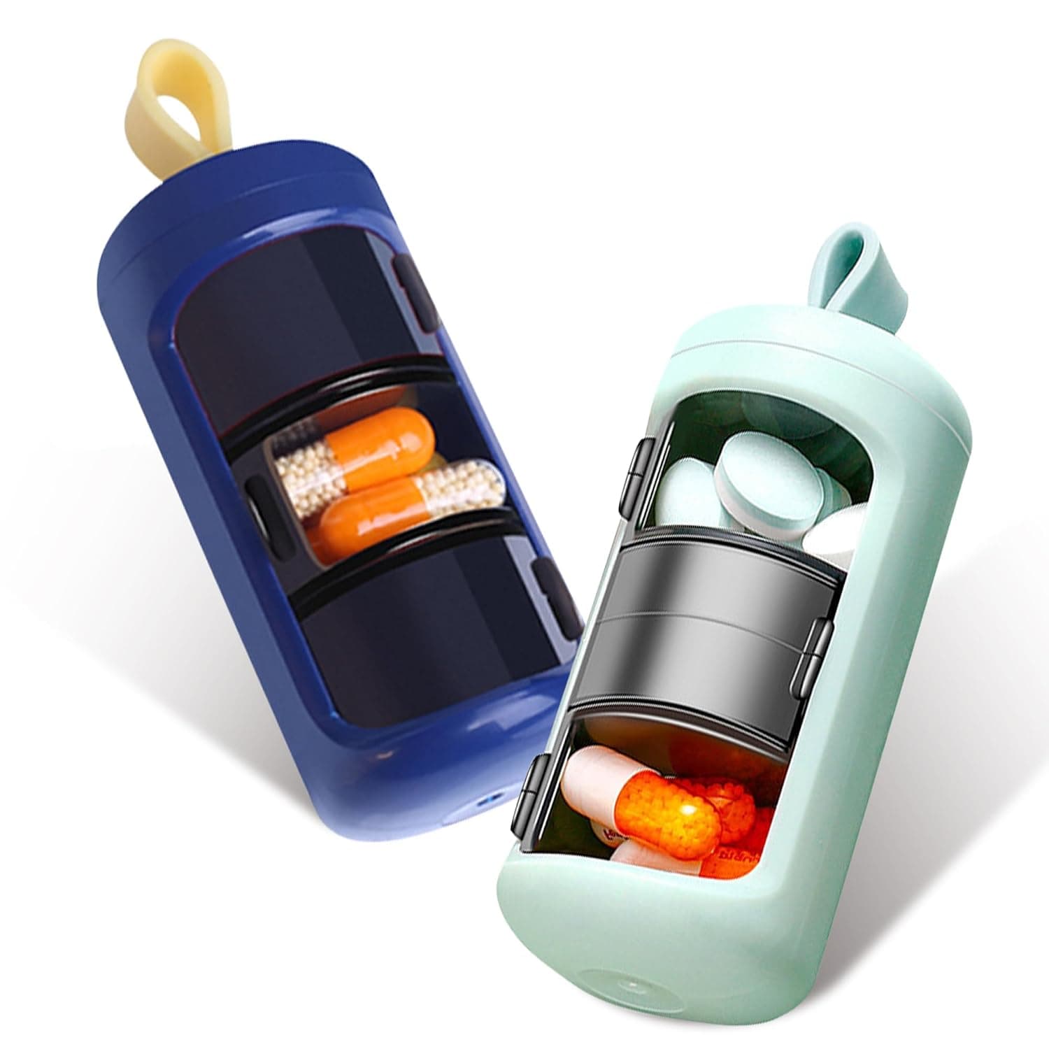 2 Pcs Small Pill Case, Mini Portable Pill Box, Travel 3 Compartment Pill Organizer, Daily Mini Medicine Pill Supplement Organizer Box for Pills, Vitamin, Cod Liver Oil
