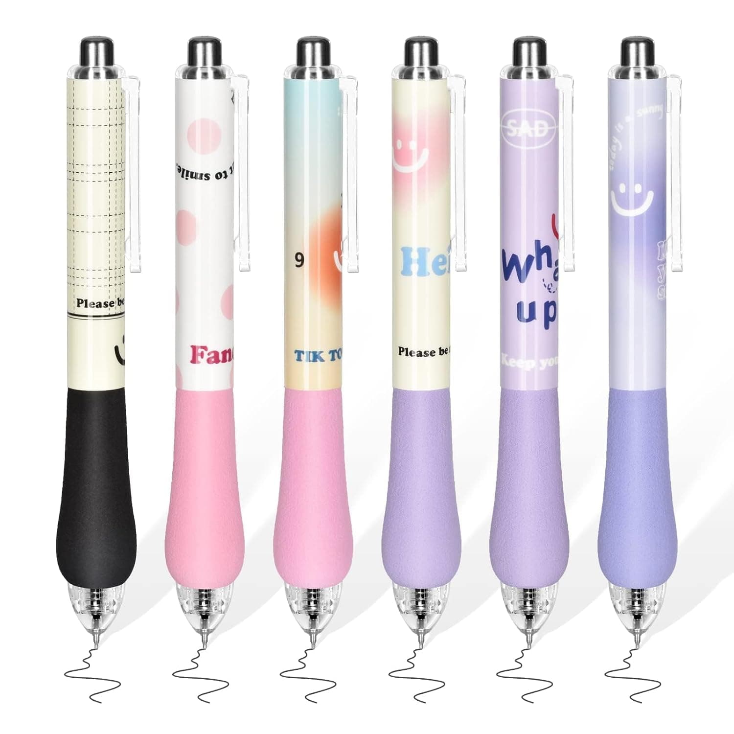 6Pcs Kawaii Gel Ink Pens - Retractable 0.5mm Quick Dry Black Ink for Smooth Writing, Perfect for Home, School & Office Supplies