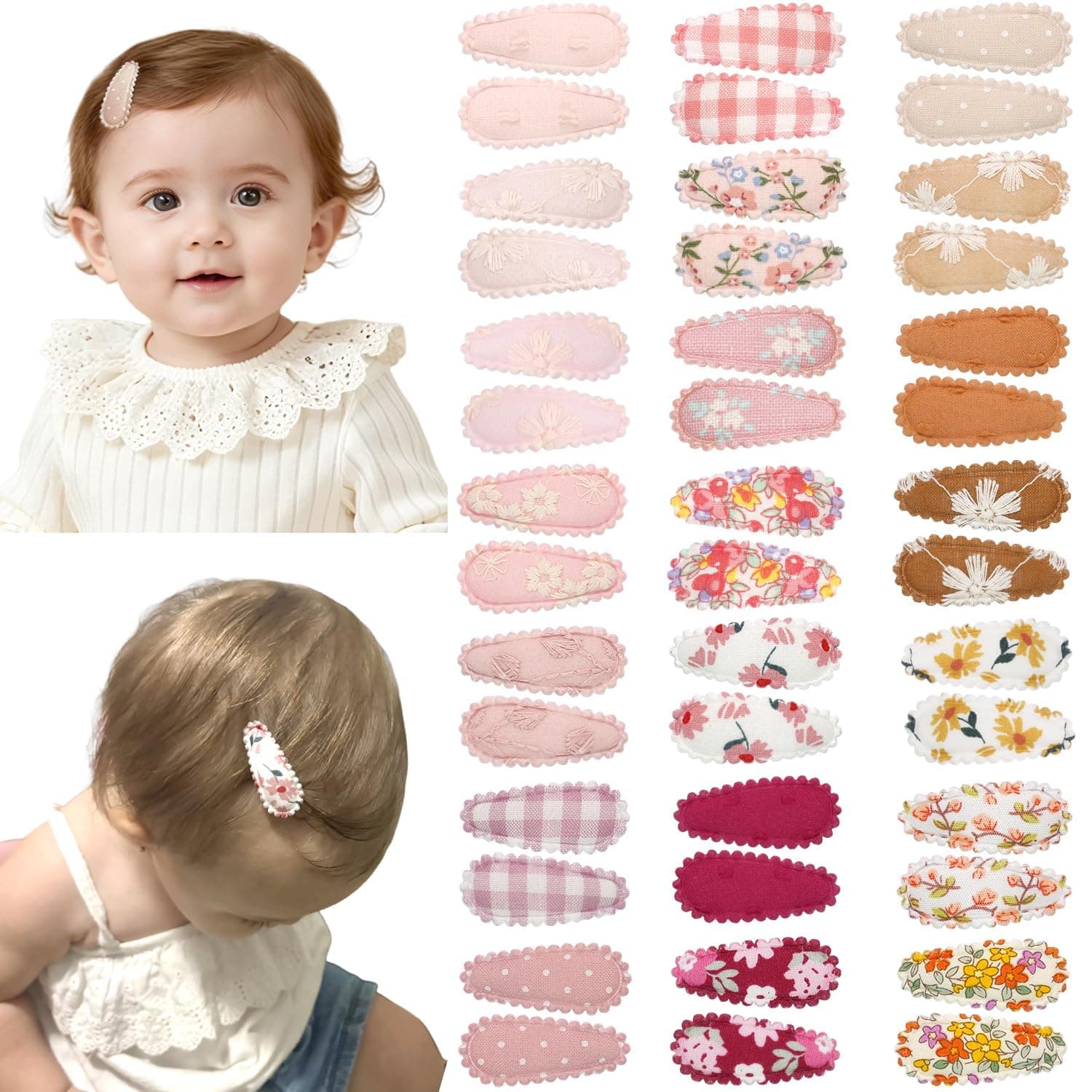 42Pcs Baby Hair Clips, Infant Girl Hair Accessories, 1.5" Mini Hair Clips, Printed Anti-Slip Snap Barrettes, Waterdrop Design Hairpins, Toddler Girl Hair Accessories