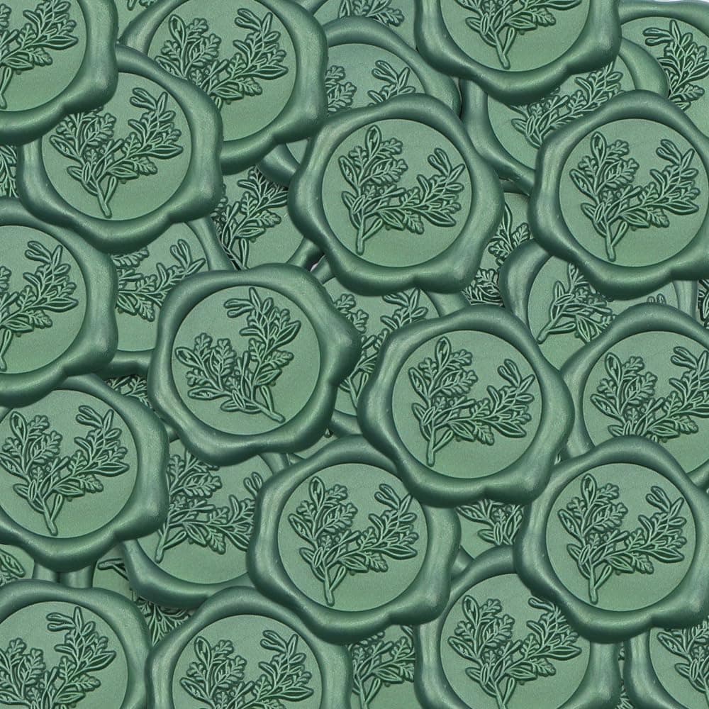 5Pcs Green Wax Seal Stickers, Rosemary Leaf Envelope Seals for Weddings