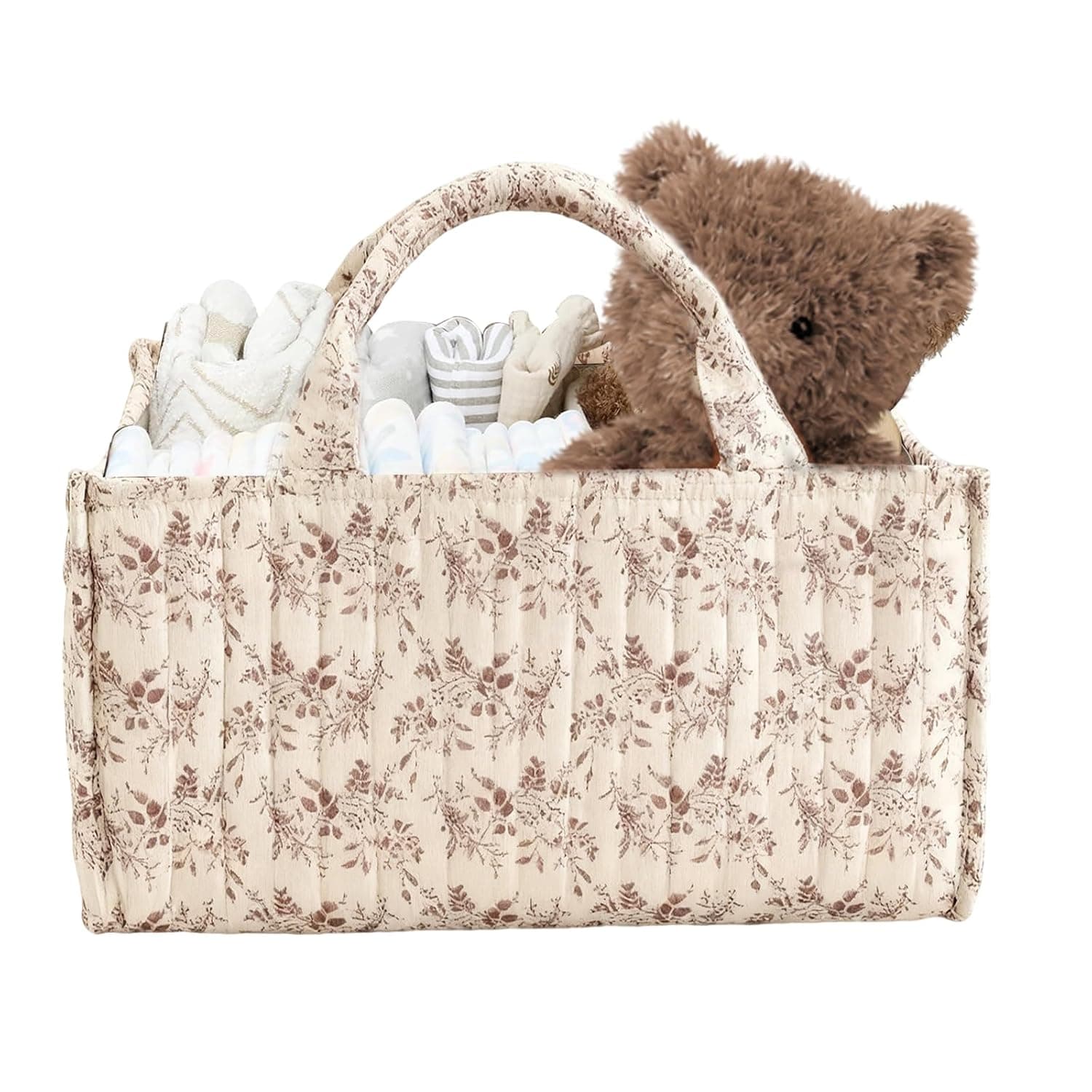 Nappy Caddy Organiser with Removable Divider, Nursery Storage Basket & Organiser for Baby Shower Gifts, Newborn Essentials, Baby Essentials Storage Basket (Beige)