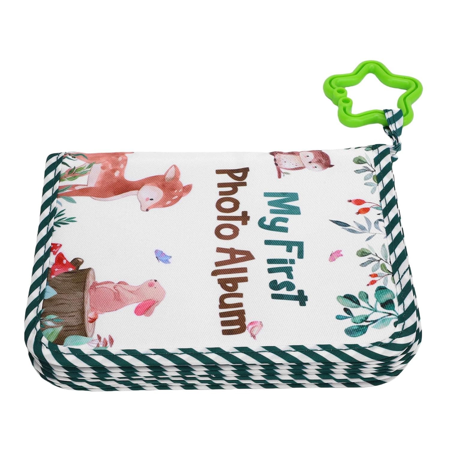 Baby Memory Book, Soft Tear-Resistant Fabric Green Leaf Theme First Year Baby Book, Scrap with 4x6 Photo Pockets for Newborn Toddler Family Pictures
