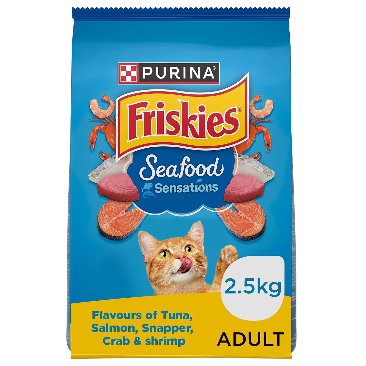 Purina Friskies Seafood Sensations Dry Cat Food 2.5Kg | With Tuna, Salmon, Whitefish, Crab & Shrimp Flavours, 100% Complete & Balanced Nutrition, Omega 3 & 6, Taurine, Calcium