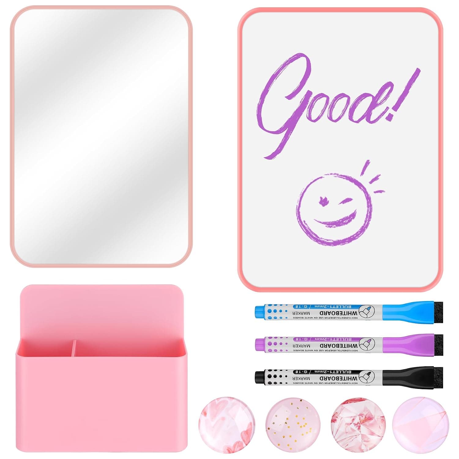 HAUTOCO 10-Piece Locker Accessories Kit, Magnetic Locker Organizer, Pink | Locker Decorations for Girls, Magnetic Mirror, Dry Erase Whiteboard, Marker Holder, Dry Erase Markers, Magnets