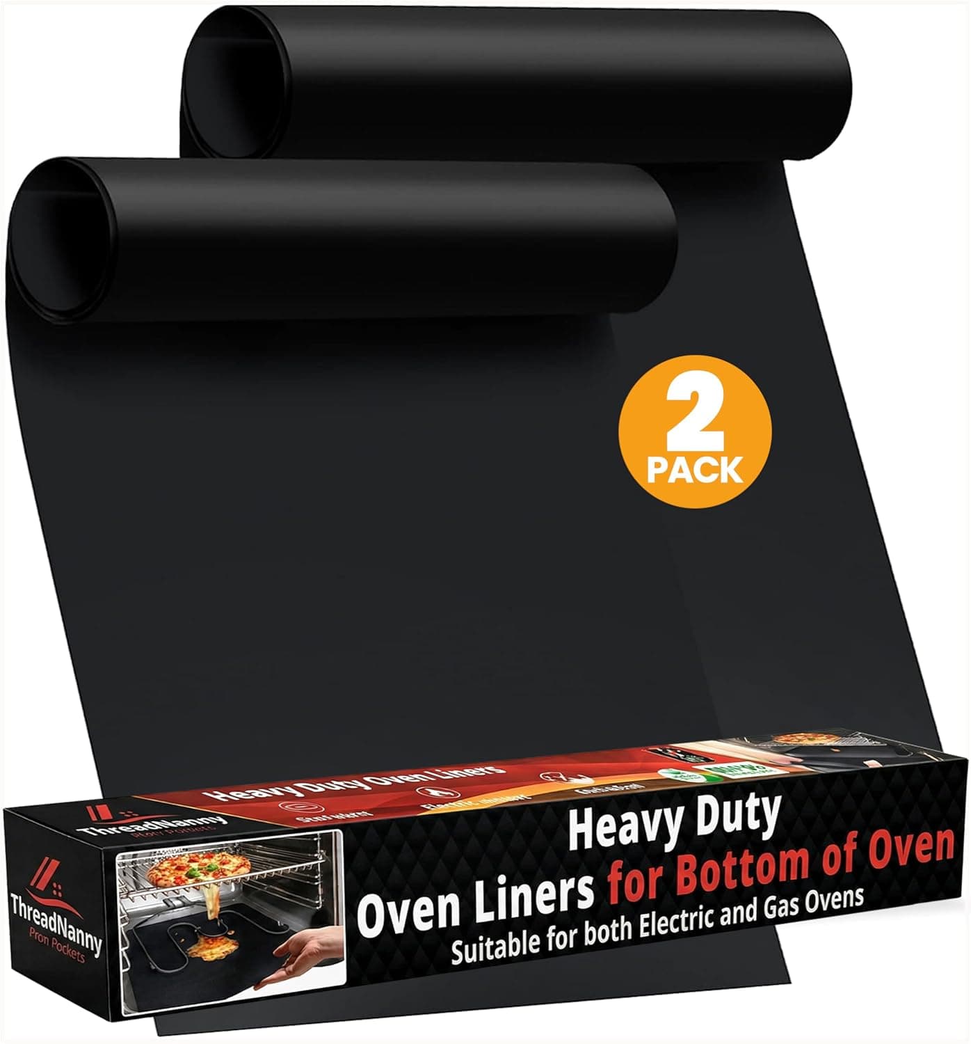 2 Pack Large Thick Heavy Duty Non Stick Teflon Oven Liners Mat, 17"x 25" BPA and PFOA Free, for Bottom of Electric Oven Gas Stove and Microwave Charcoal or Gas Grills