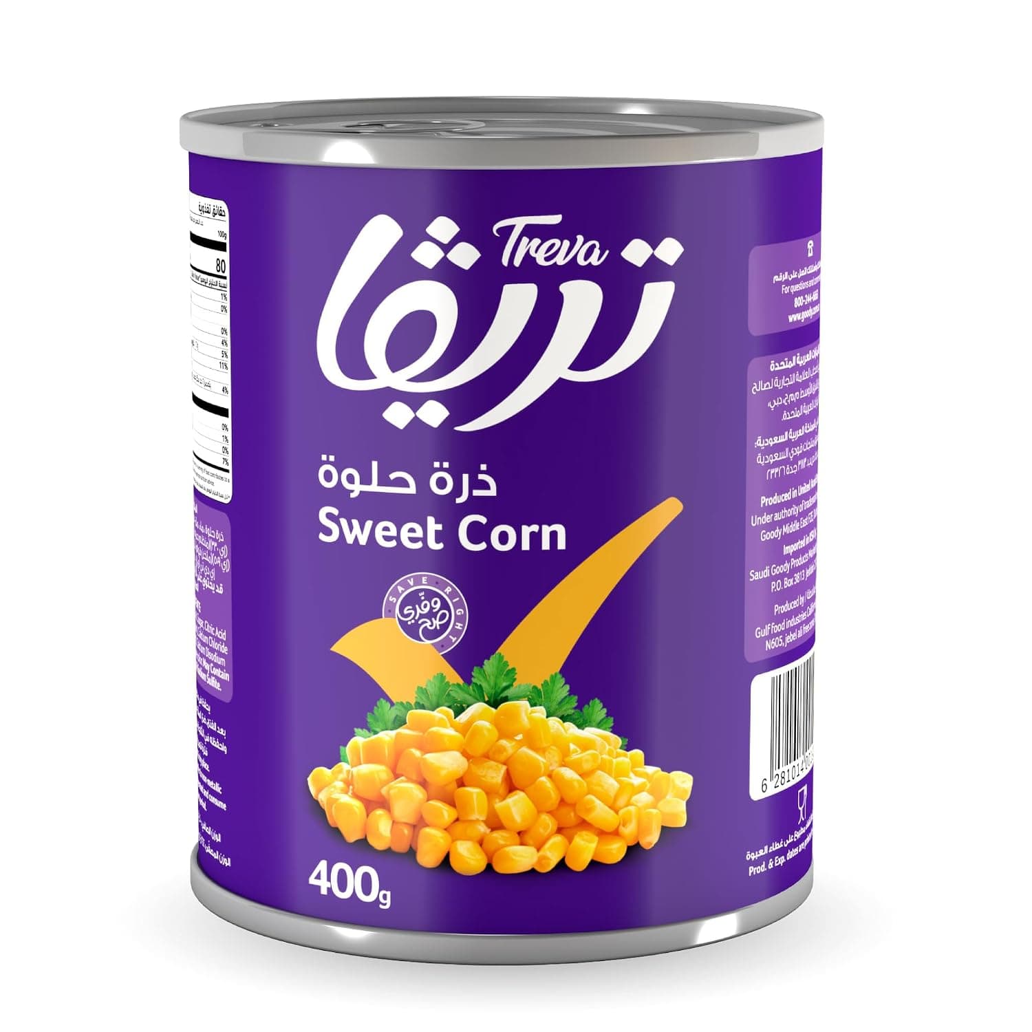 Treva Sweet Corn, 400g, Whole Kernel Corn Can, Packed With Fiber And Nutrients, Carefully Selected From The Finest Fields