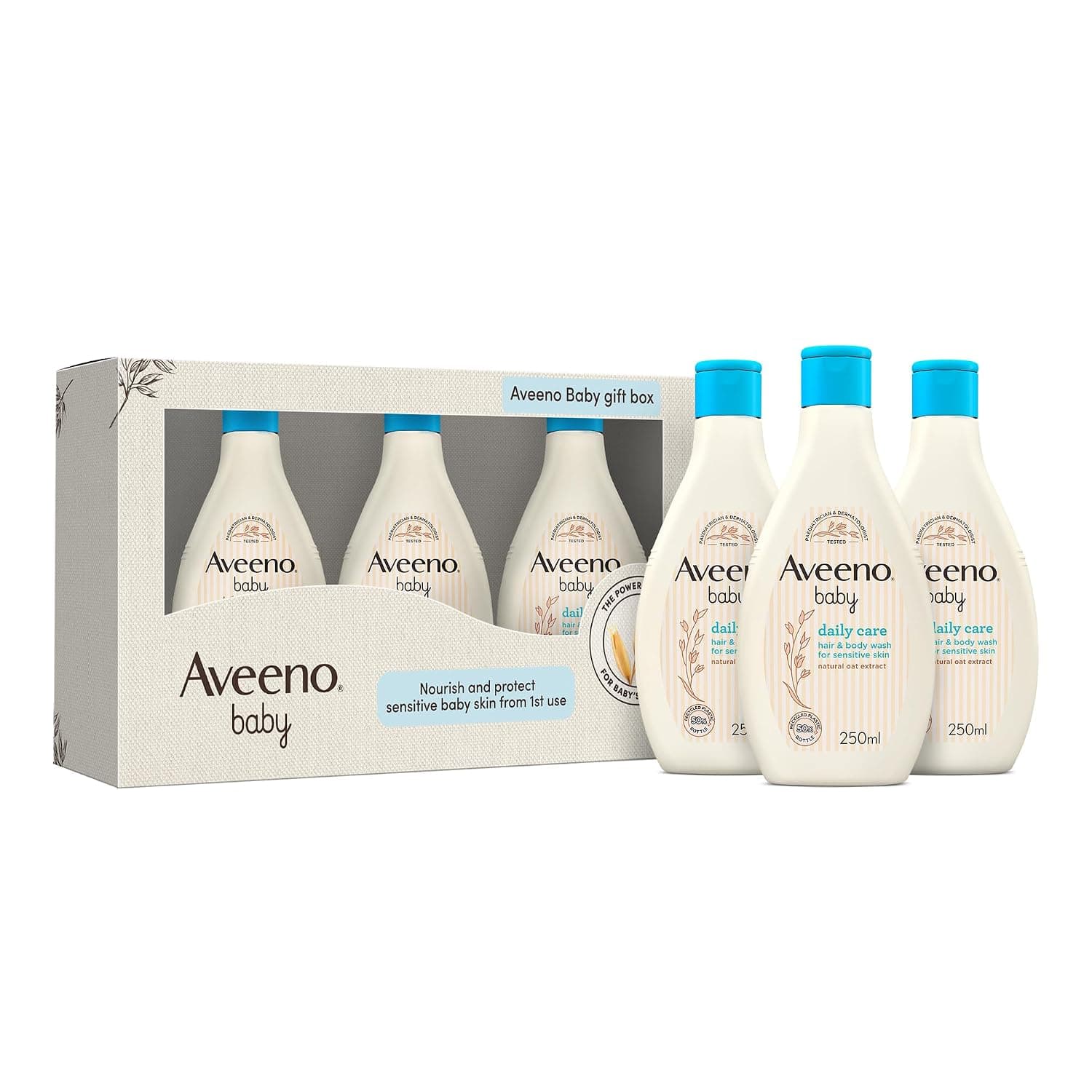 Aveeno Baby Daily Care Hair and Body Wash Gift Box, 250ml, 2+1, Pack of 3, Gentle Formula for Soft, Clean Skin and Hair, Suitable for Newborns and Toddlers