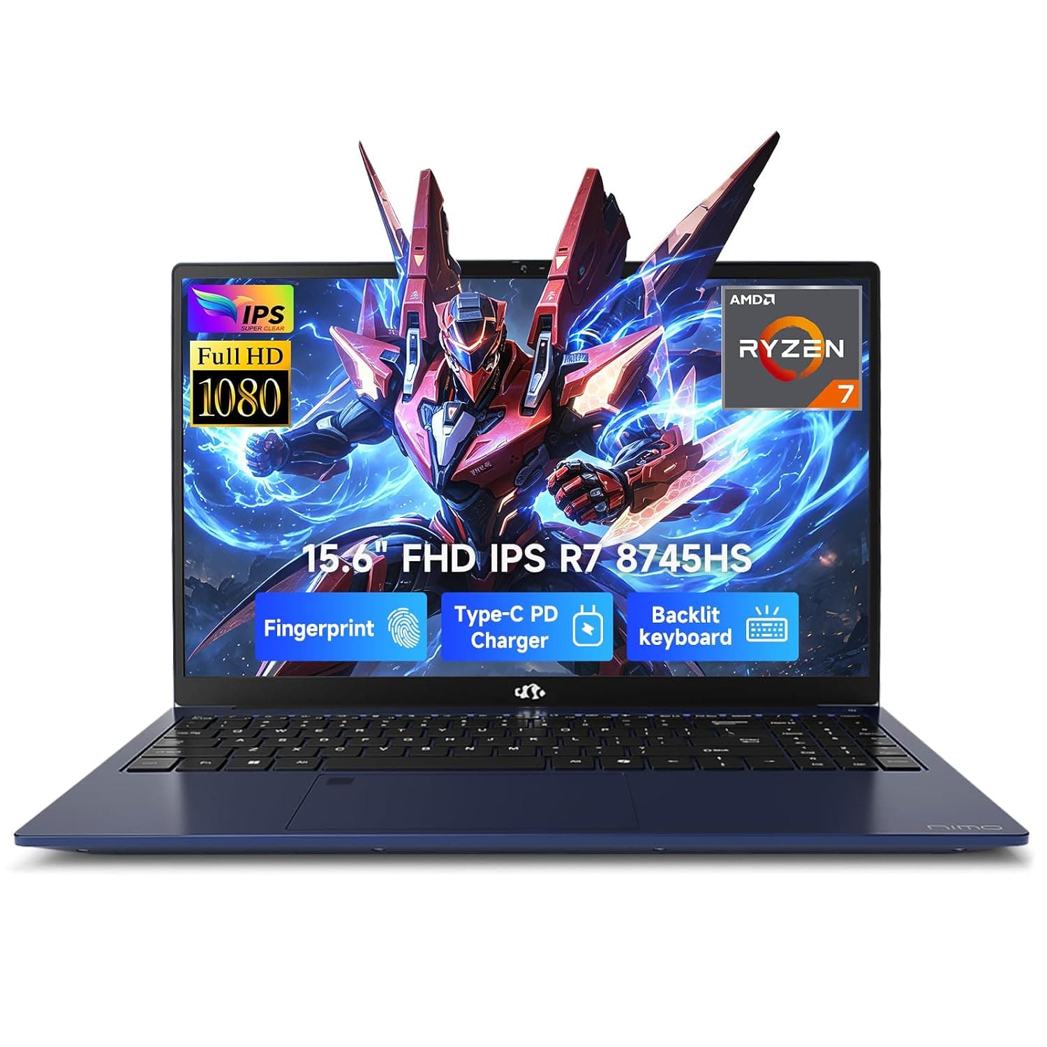 NIMO 15.6" IPS FHD Light Gaming Laptop, Ryzen 7 8745HS 32GB DDR5 RAM 1TB SSD (8C/16T, up to 4.9 GHz Beat R9 7940HS) Radeon 780M GPU 100W Type-C Backlit Keyboard Fingerprint for Students & Gamers