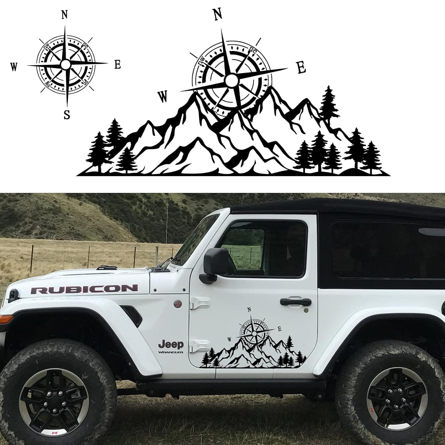INFUNLY Compass and Mountain Car Hood Sticker Auto Body Side Sticker Self-Adhesive Car Hood Decal Waterproof Vinyl Graphics Decals for Universal Car Truck RV SUV Off-Road Vehicles Exterior