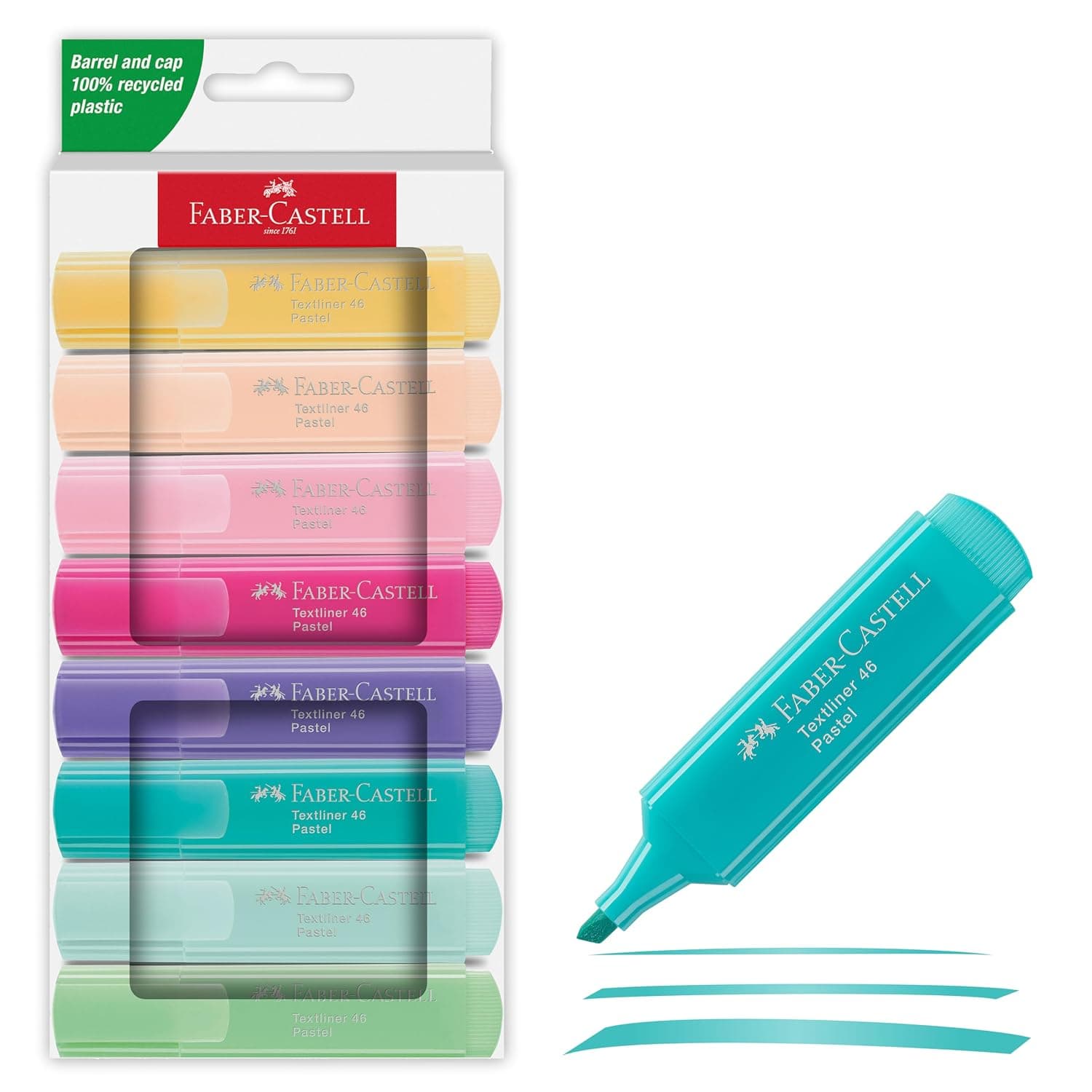Faber-Castell Pastel Highlighters Set - 8 Chisel Tip Highlighters - Aesthetic School Supplies and Bible Highlighters, No Bleed Highlighters, Pen Journaling Supplies in Pastel Colors