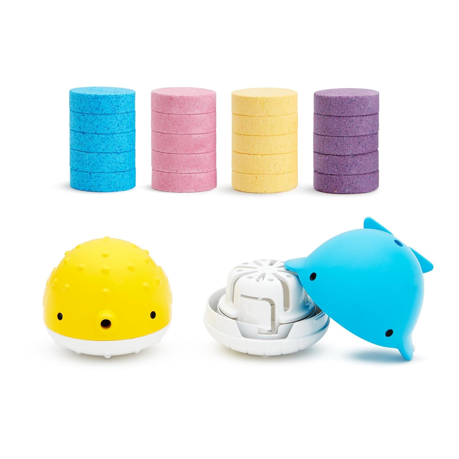 Munchkin Color Buddies, colorful and entertaining, set of 20 bath bombs & 2 dispenser toy, bath activity, happy kids, infant/baby/Toddler/Kids, 24 Months and above